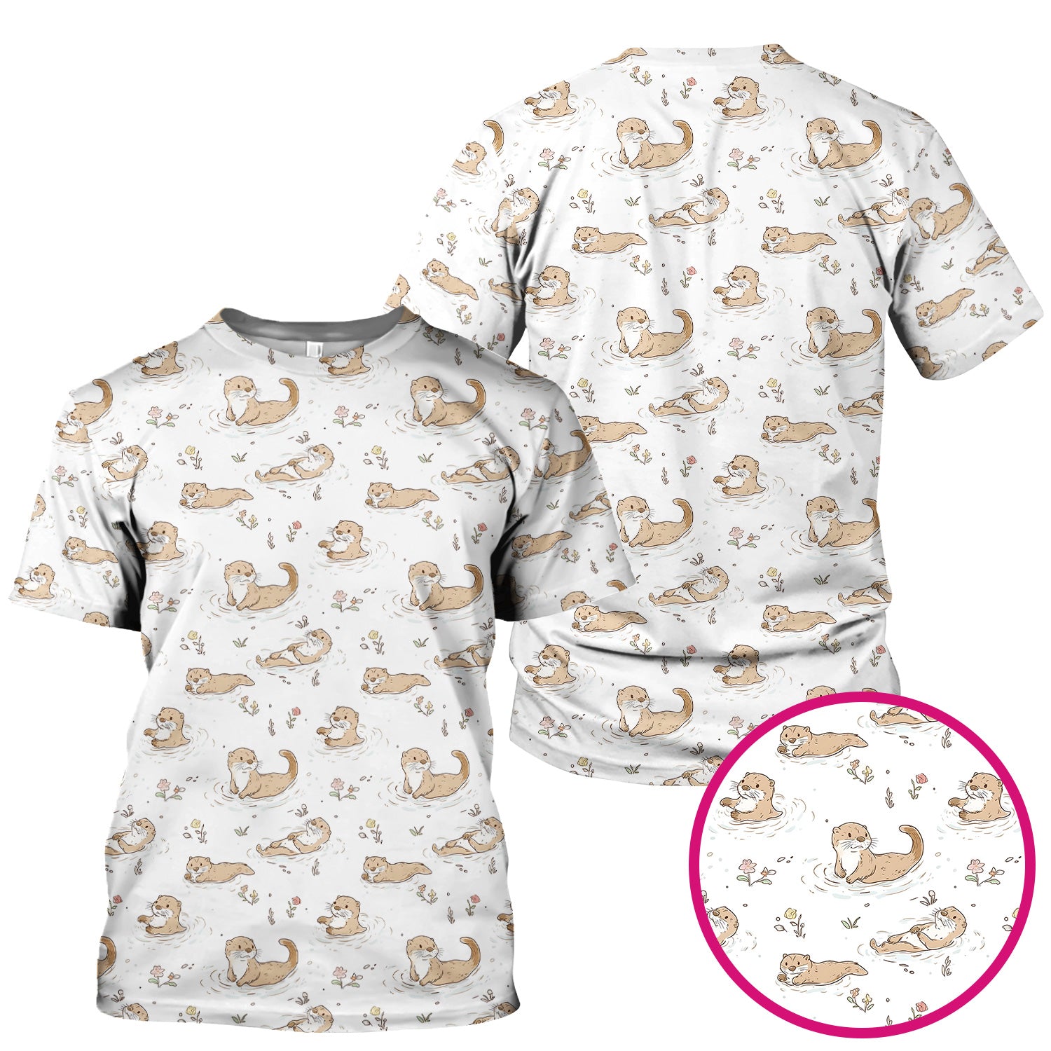 Otter Swimming Floating Water Pattern Scrub Top, Breathable Fabrics Nursing Uniform