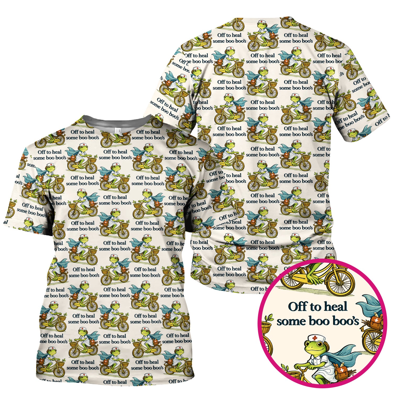 Funny Frog Nurse Cycling Pattern Scrub Top, Comfortable Scrubs for Nurses