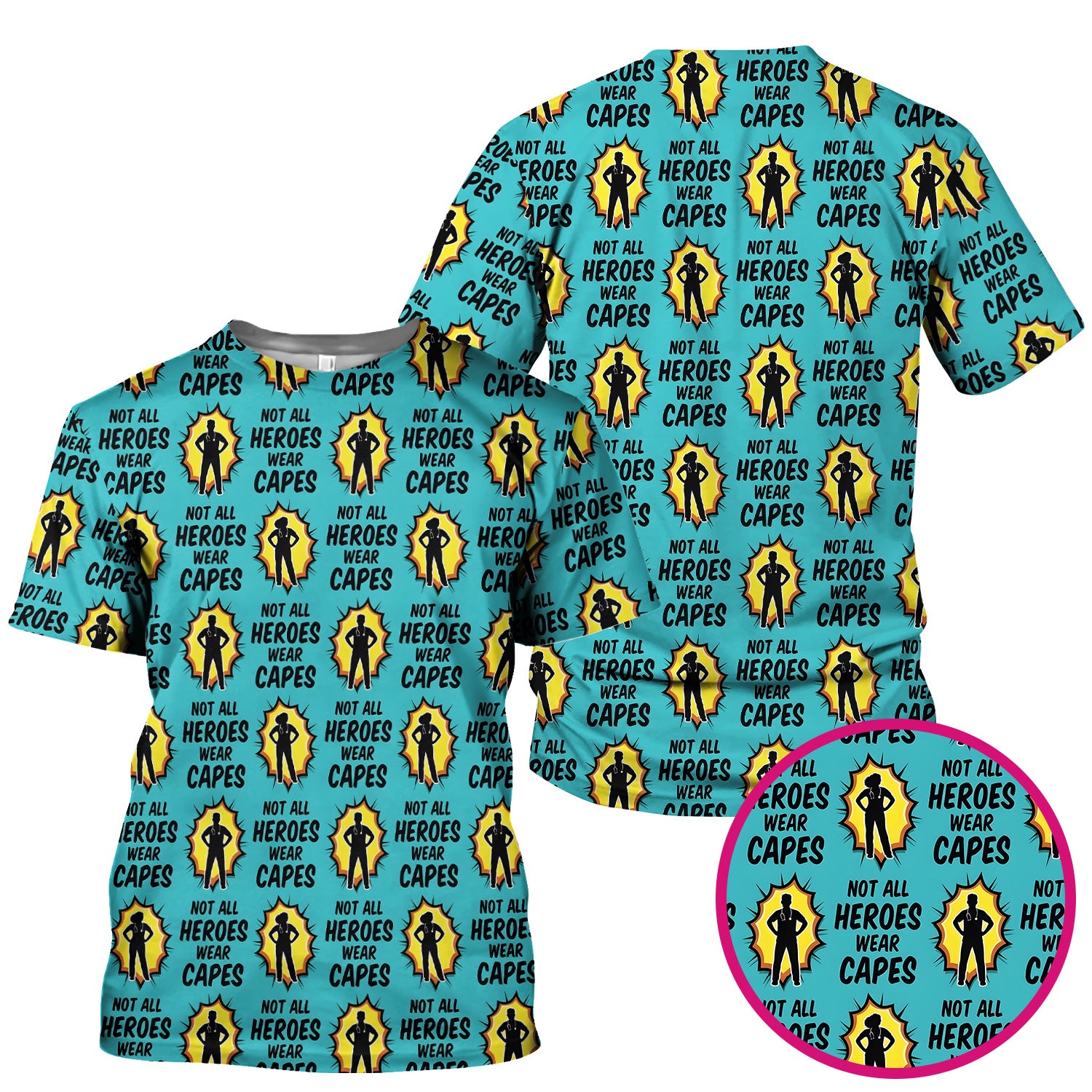 Not All Heroes Wear Capes Nurse Pattern Scrub Top, Comfortable Scrubs for Nurses