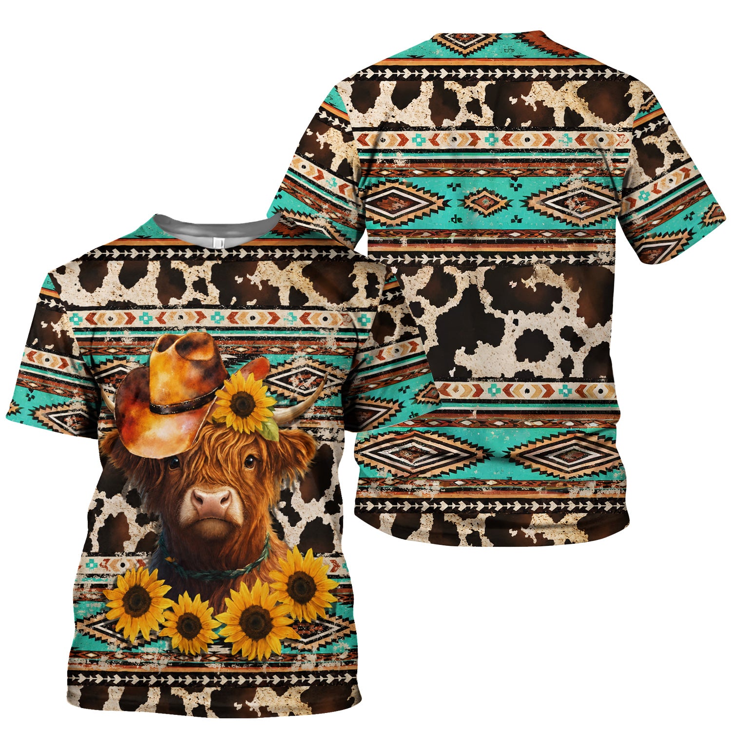 Western Highland Cow Sunflowers Print Scrub Top, Comfortable Scrubs for Nurses