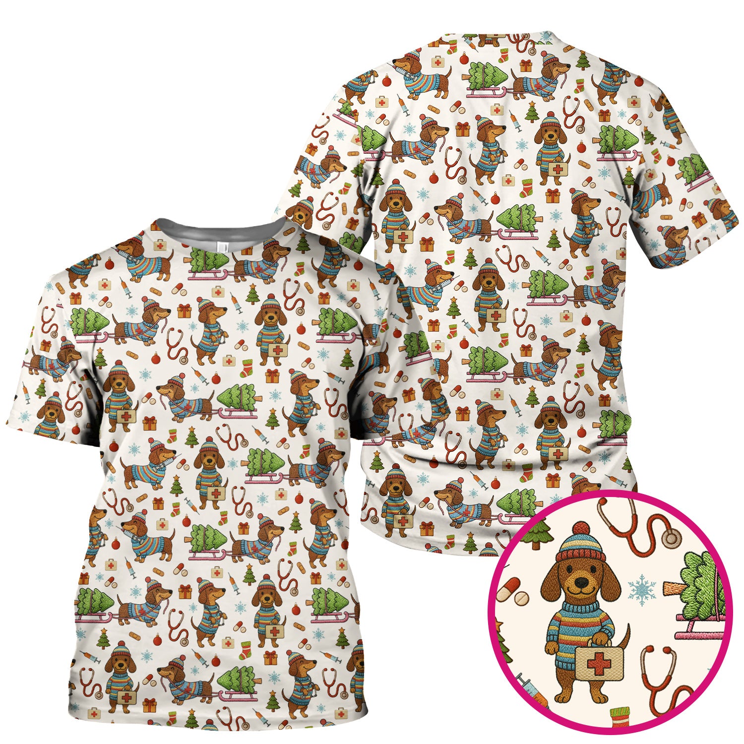 Dachshund Dog Scrub For Nurse, Funny Wiener Dog Lover Gift, Cute Dog 3D Knit Pattern Shirt