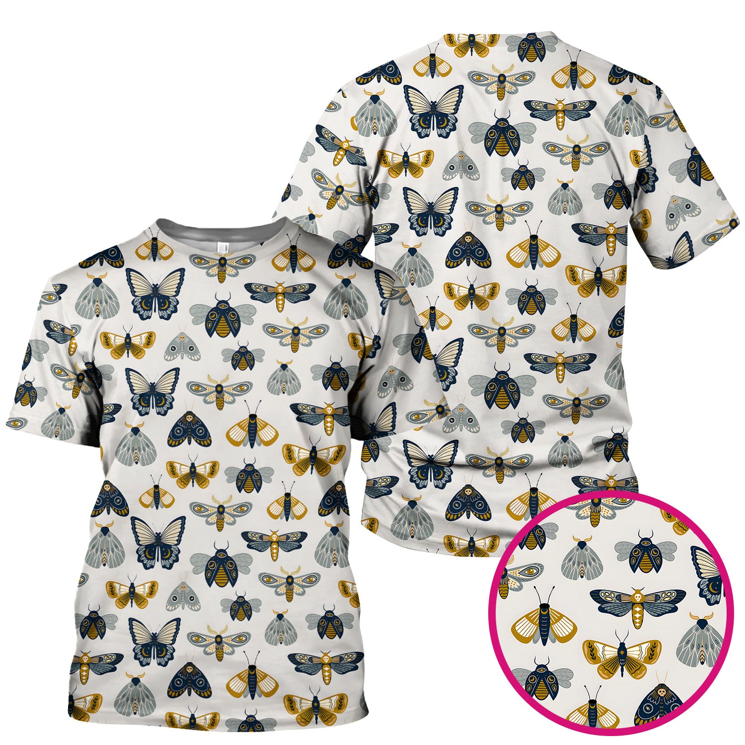 Cute Butterfly Moth Insect Pattern Scrub Top, Comfortable Scrubs for Nurses