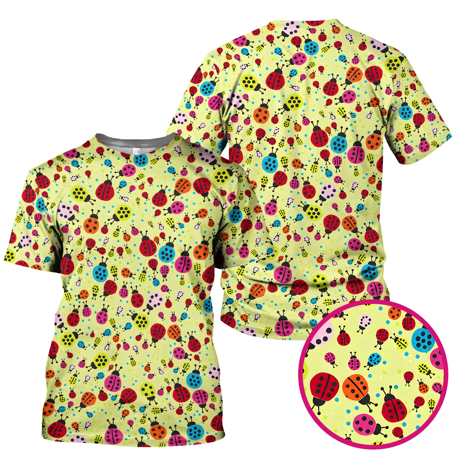 Colorful Ladybug Garden Pattern Scrub Top, Comfortable Scrubs for Nurses