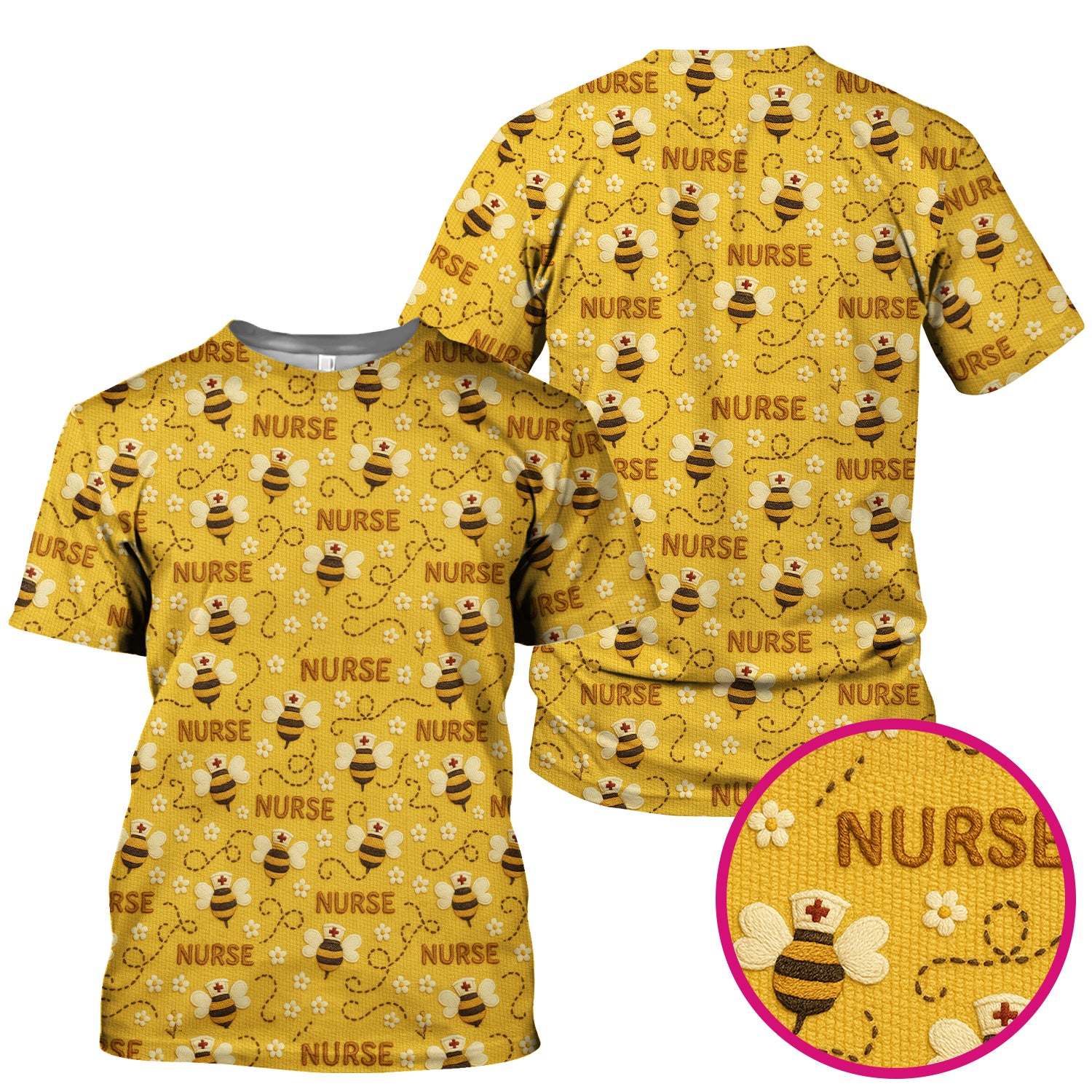 Honey Bee Nurse Scrub Top – Cute Bumblebee Medical Pattern – Cheerful Uniform for Nurses, Vets and Healthcare Workers