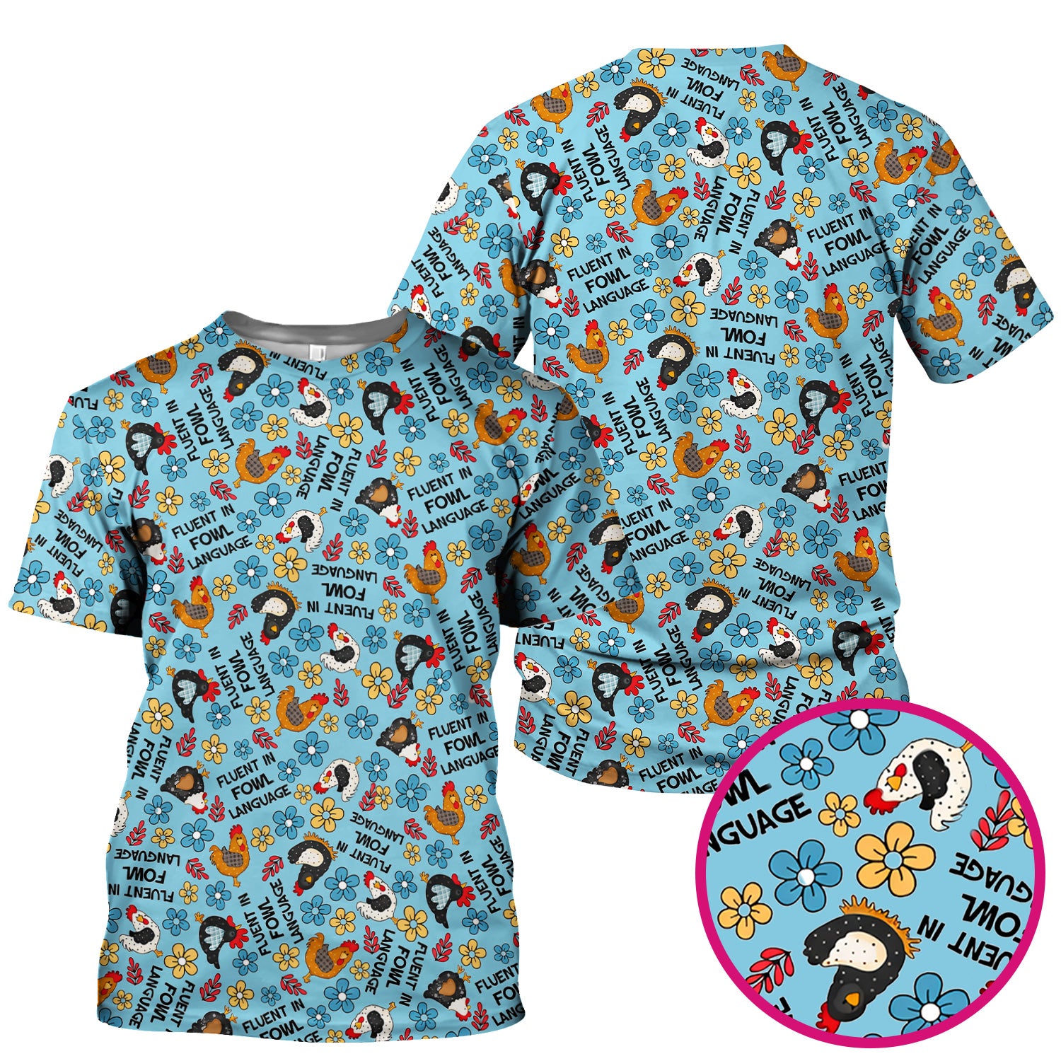 Funny Chicken Fluent in Fowl Language Pattern Scrub Top, Comfortable Scrubs for Nurses