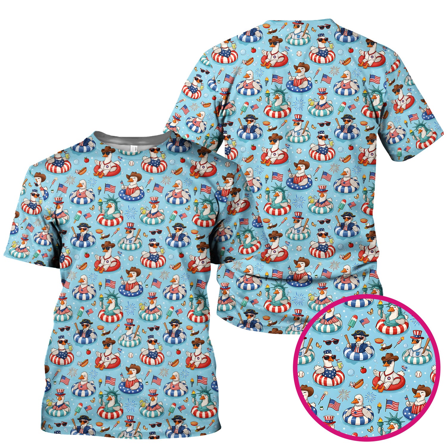 Funny Patriotic Duck Pool Party Pattern Scrub Top, Comfortable Scrubs for Nurses