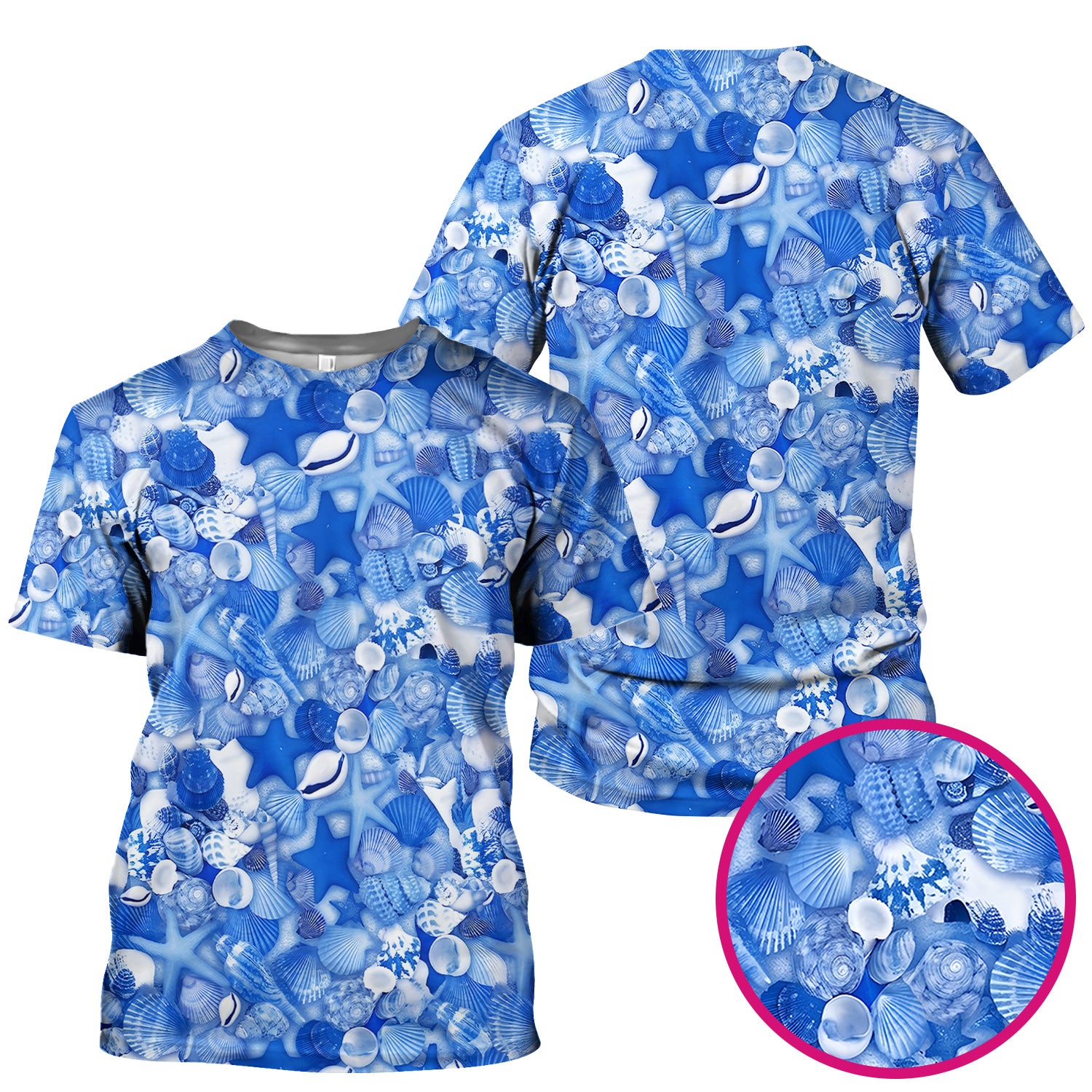 Blue Seashell Starfish Ocean Pattern Scrub Top, Comfortable Scrubs for Nurses