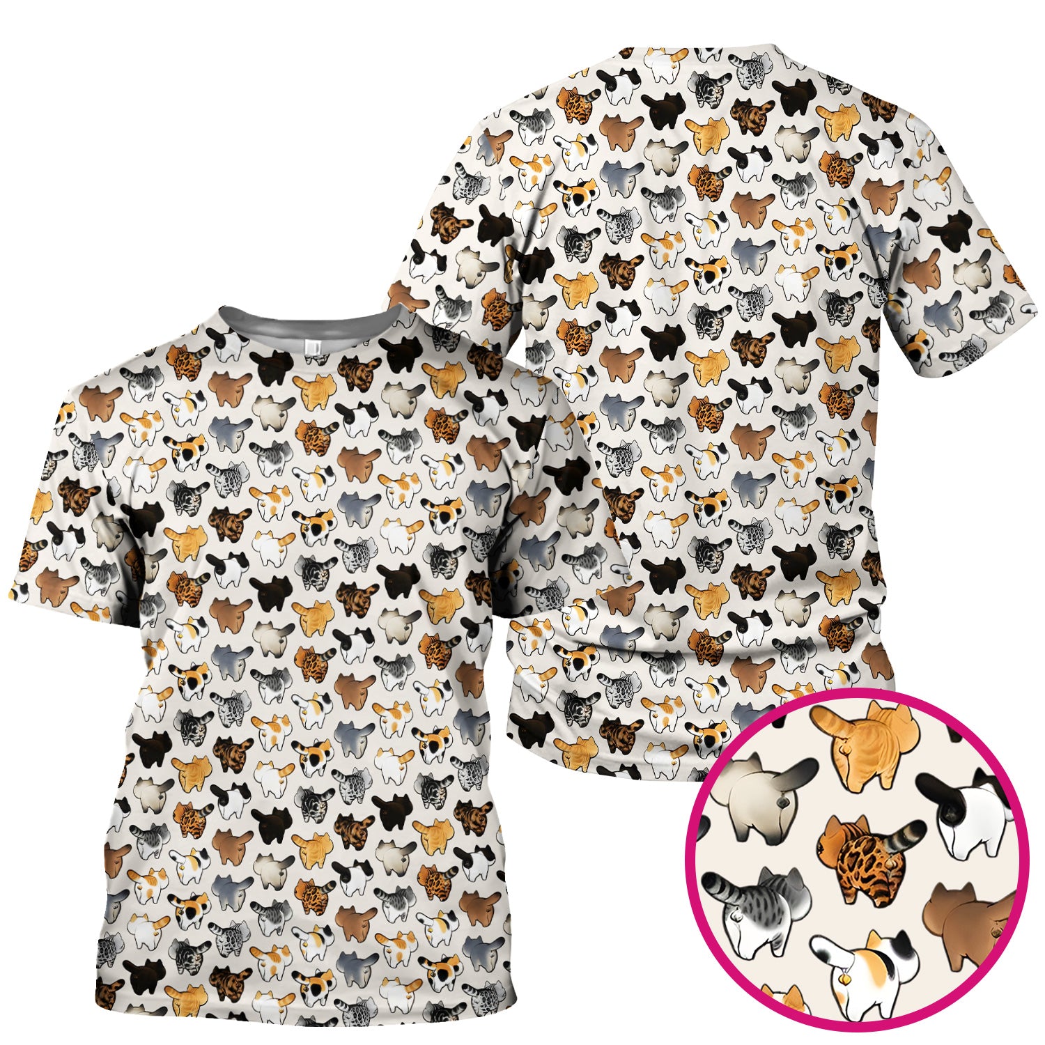 Cat Butt Pattern Medical Scrub Top, Breathable Fabrics Nursing Uniform