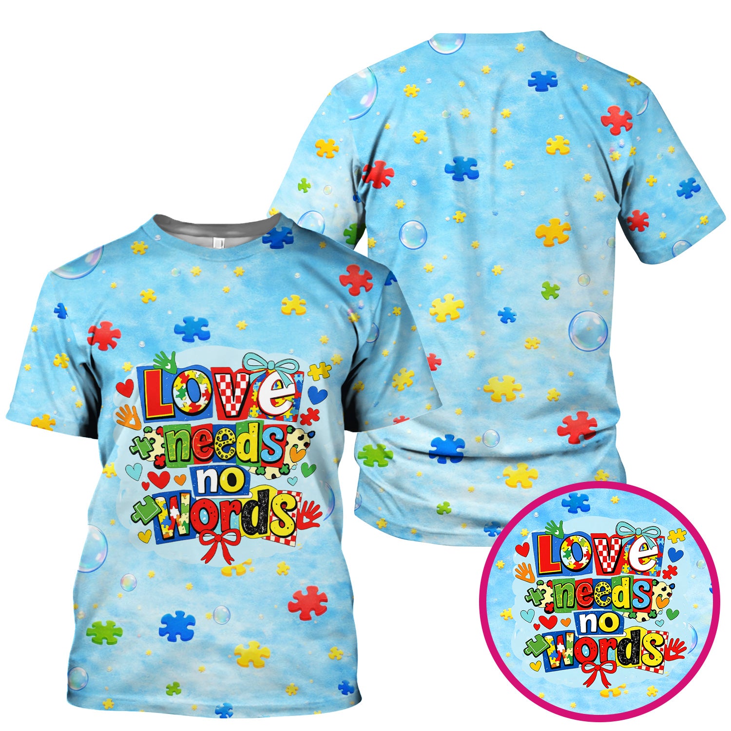 Autism Awareness Nurse Puzzle Love Needs No Words Pattern Scrub Top, Comfortable Scrubs for Nurses