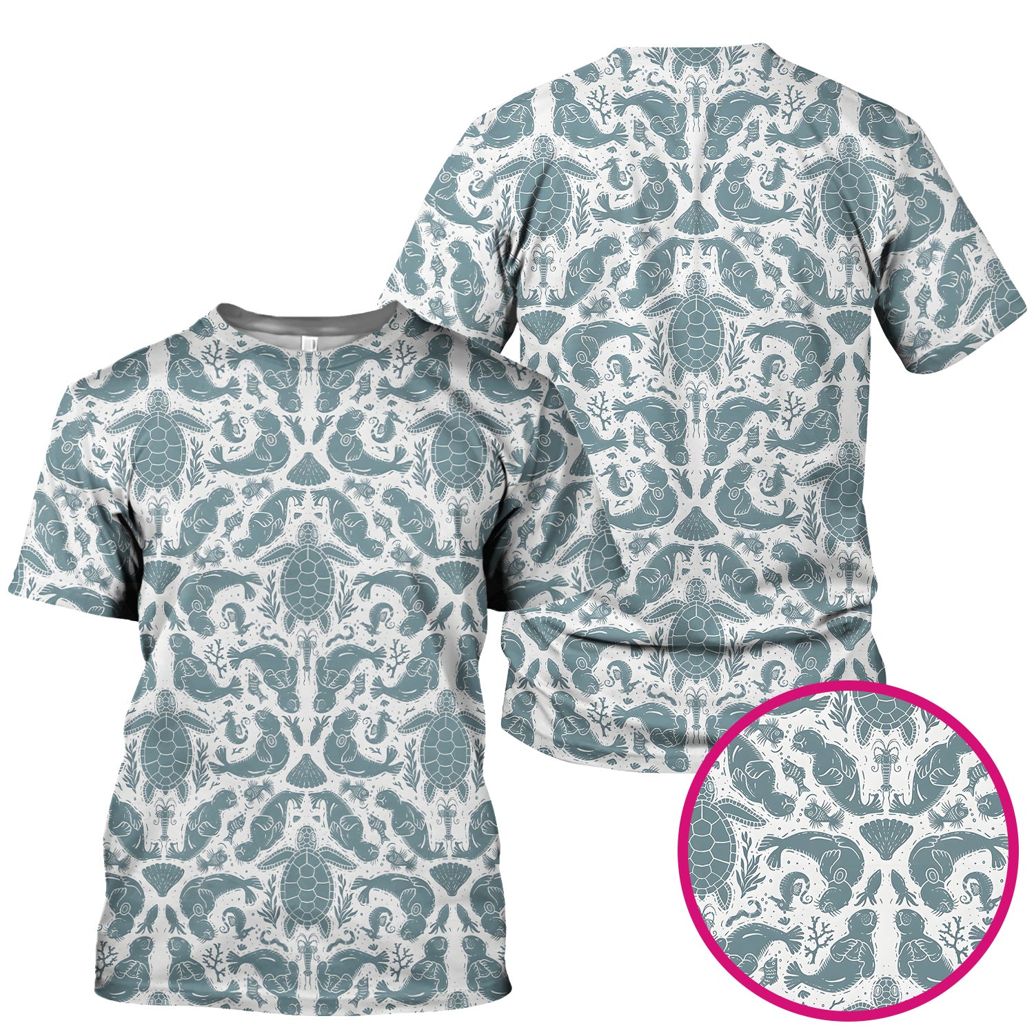 Ocean Sea Marine Life Pattern Scrub Top, Breathable Medical Scrubs