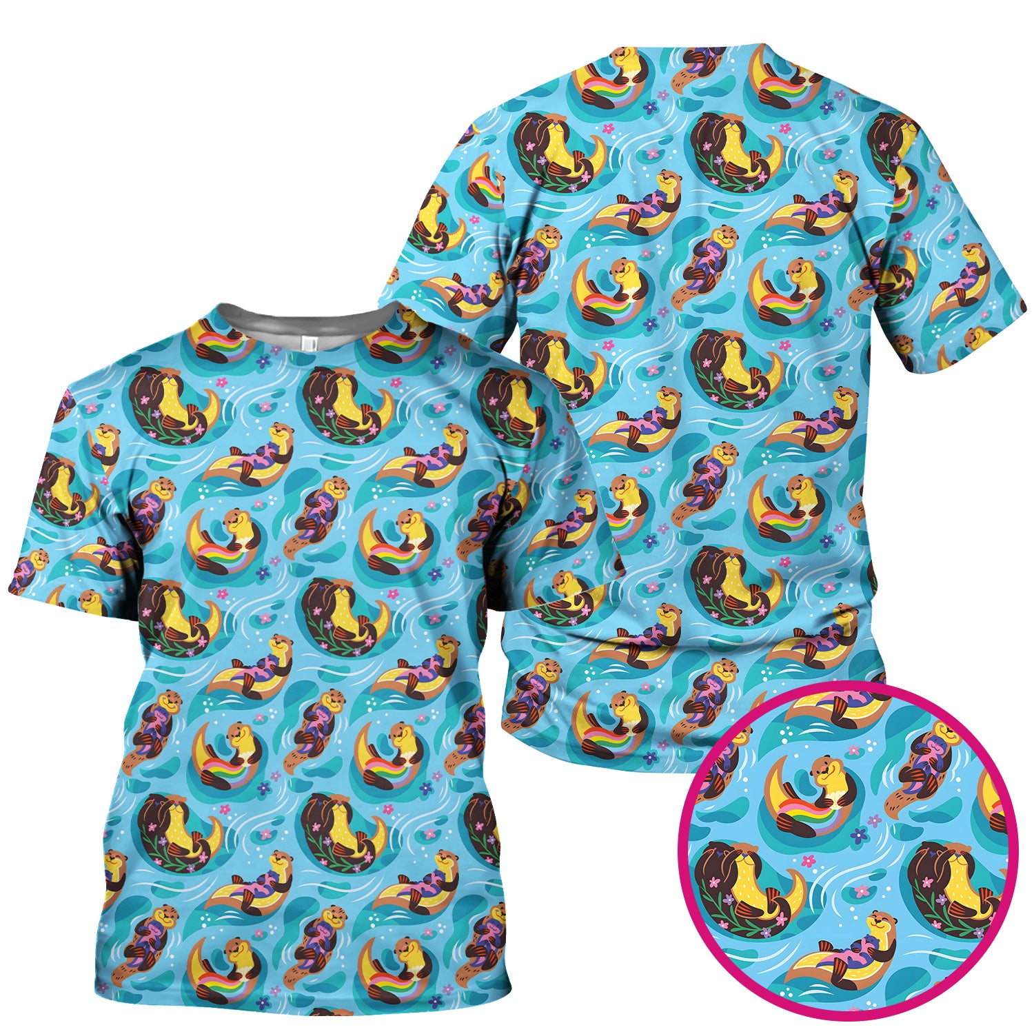 Otter Floating River Rainbow Pattern Scrub Top, Comfortable Scrubs for Nurses