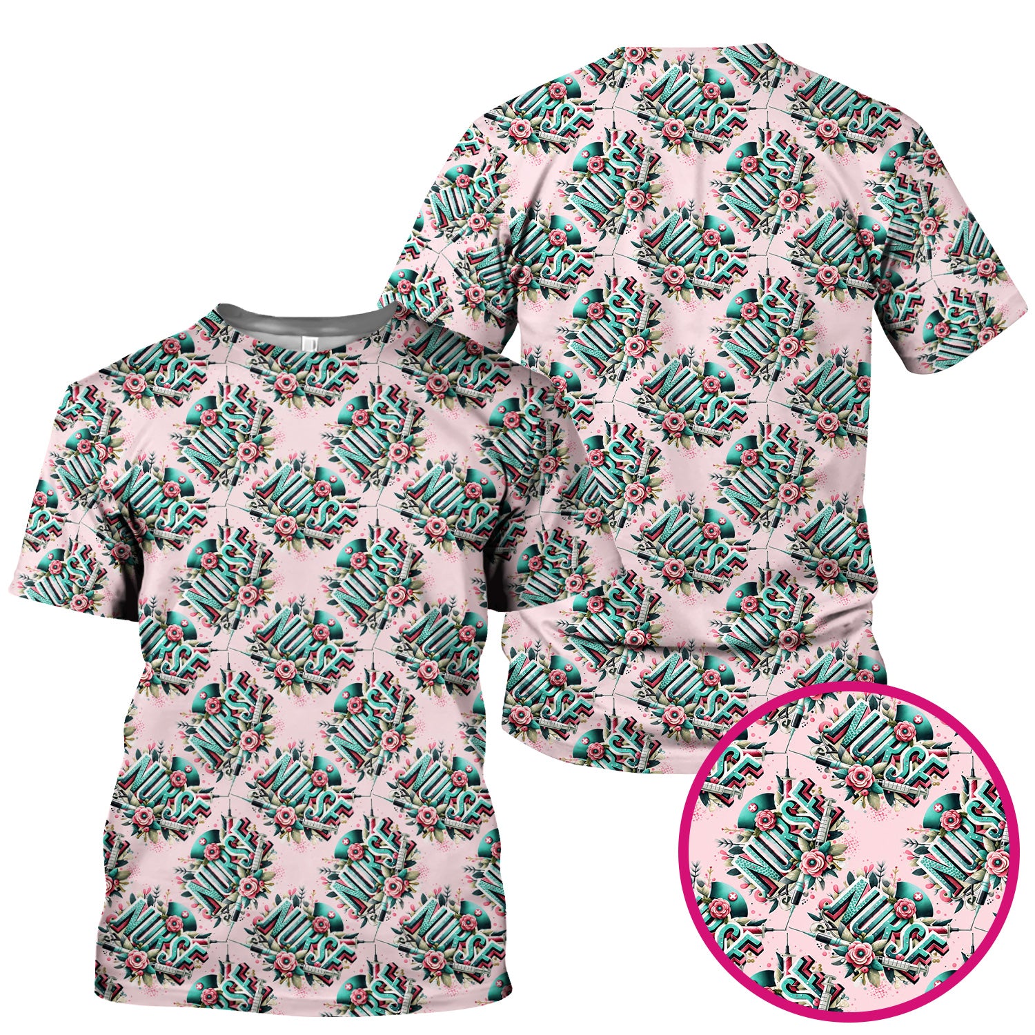 Cute Nurse Typography Floral Medical Pattern Scrub Top, Comfortable Scrubs for Nurses