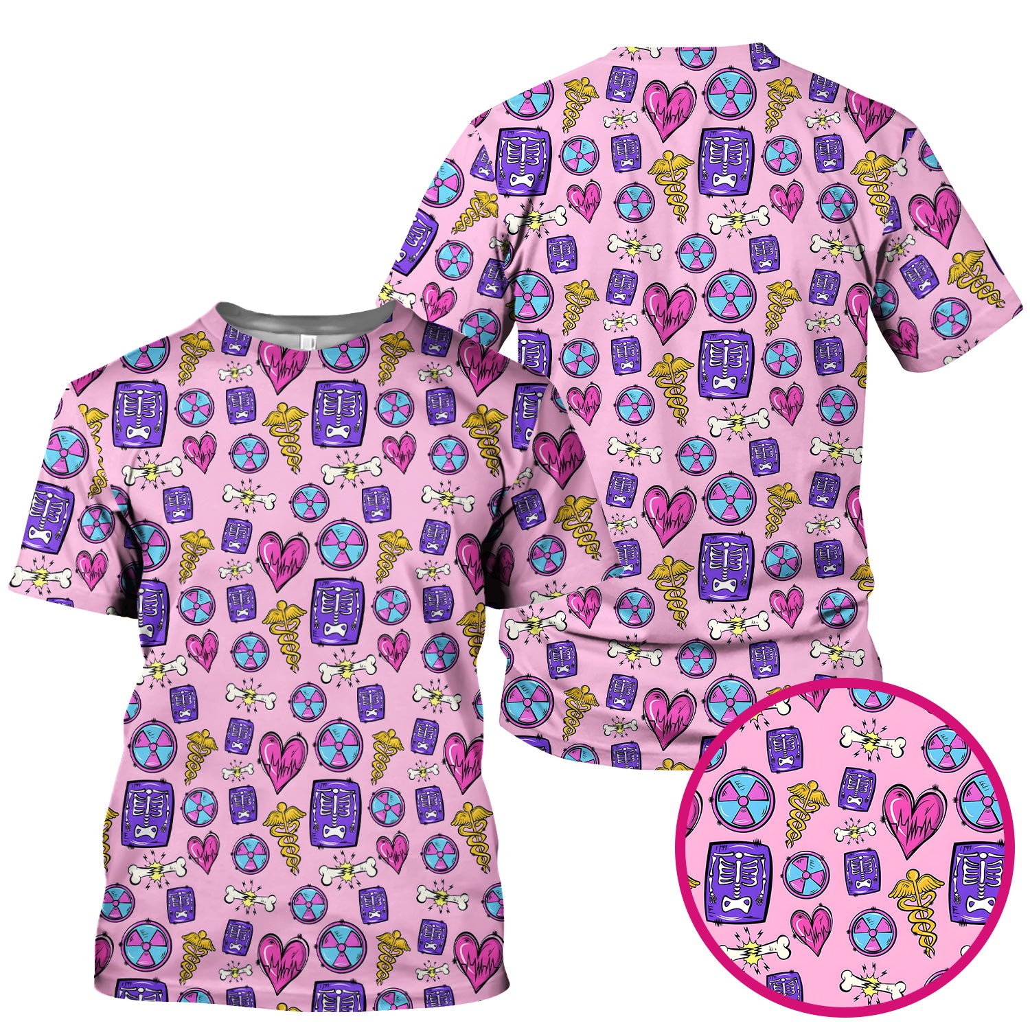 Sassy Nurse Heart Bone Caduceus Xray Icon Print Scrub Top, Comfortable Scrubs for Nurses