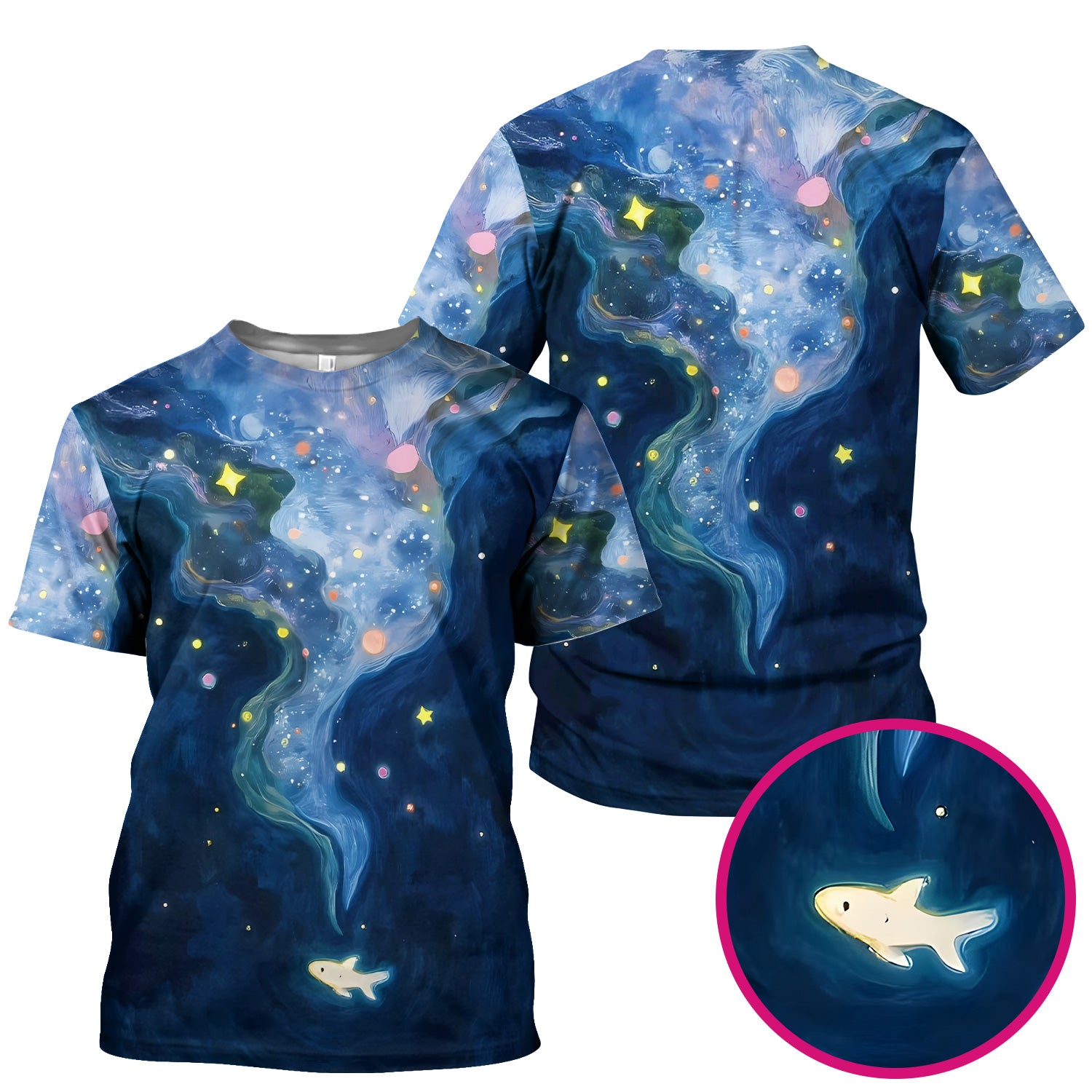 Marine Life Shark Pattern Scrub Top, Comfortable Scrubs for Nurses