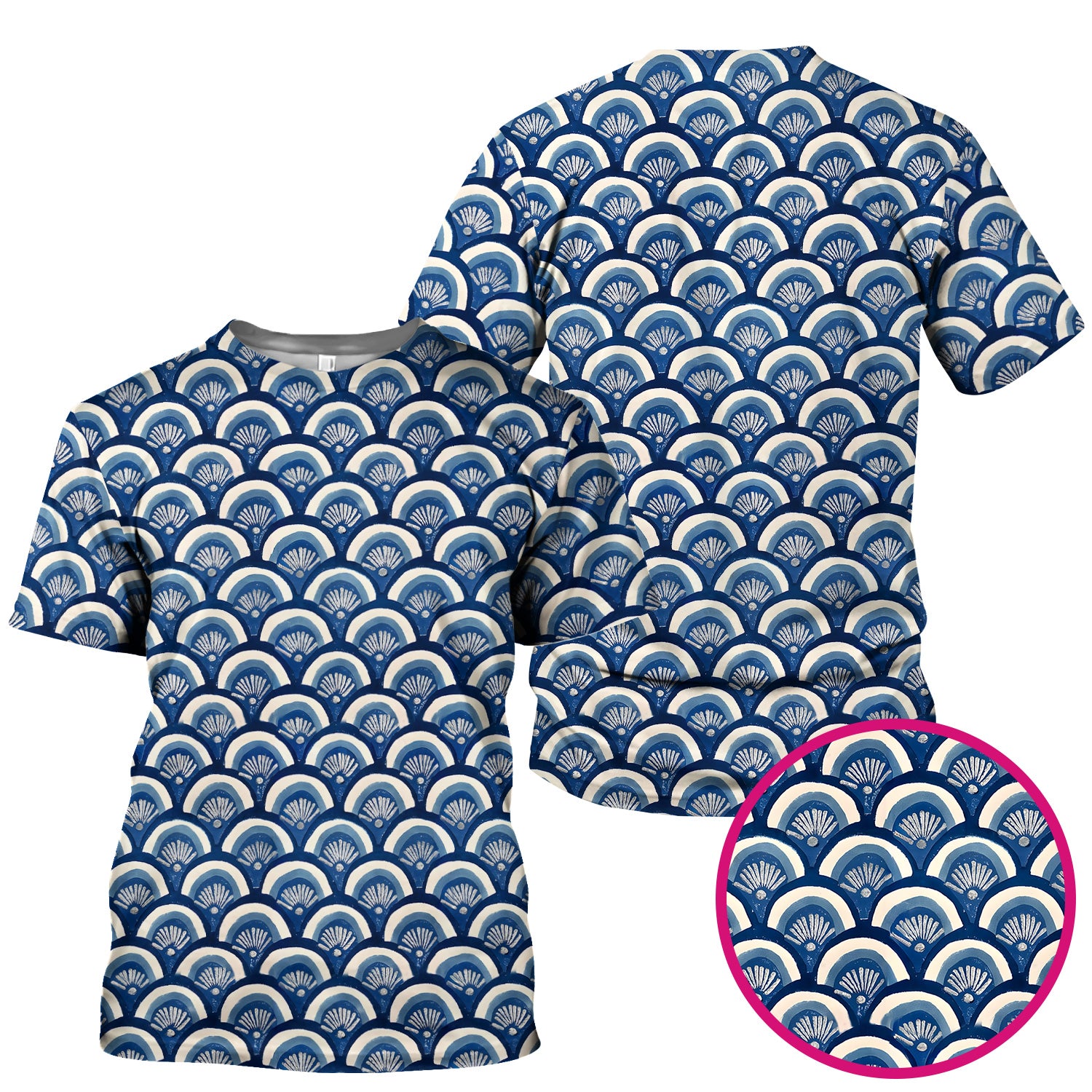 Blue Seashell Pattern Scrub Top for Women, Breathable Nursing Uniform