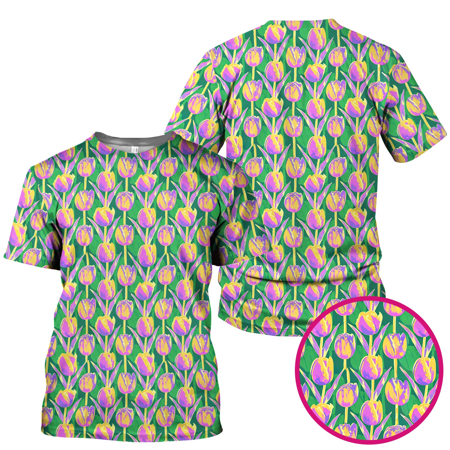 Colorful Tulip Floral Pattern Scrub Top, Breathable Fabrics Nursing Uniform