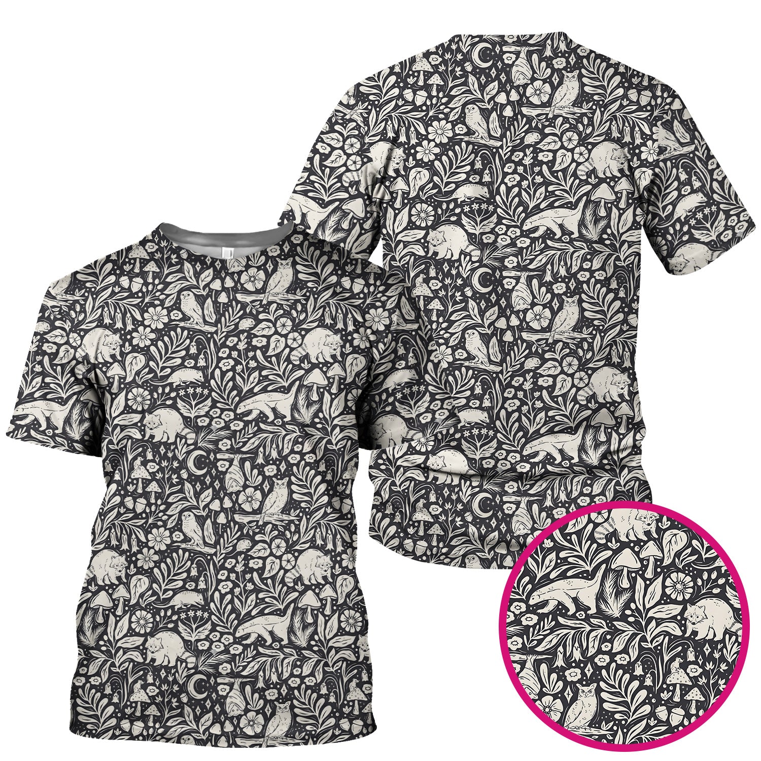 Woodland Animal Forest Pattern Scrub Top, Comfortable Scrubs for Nurses
