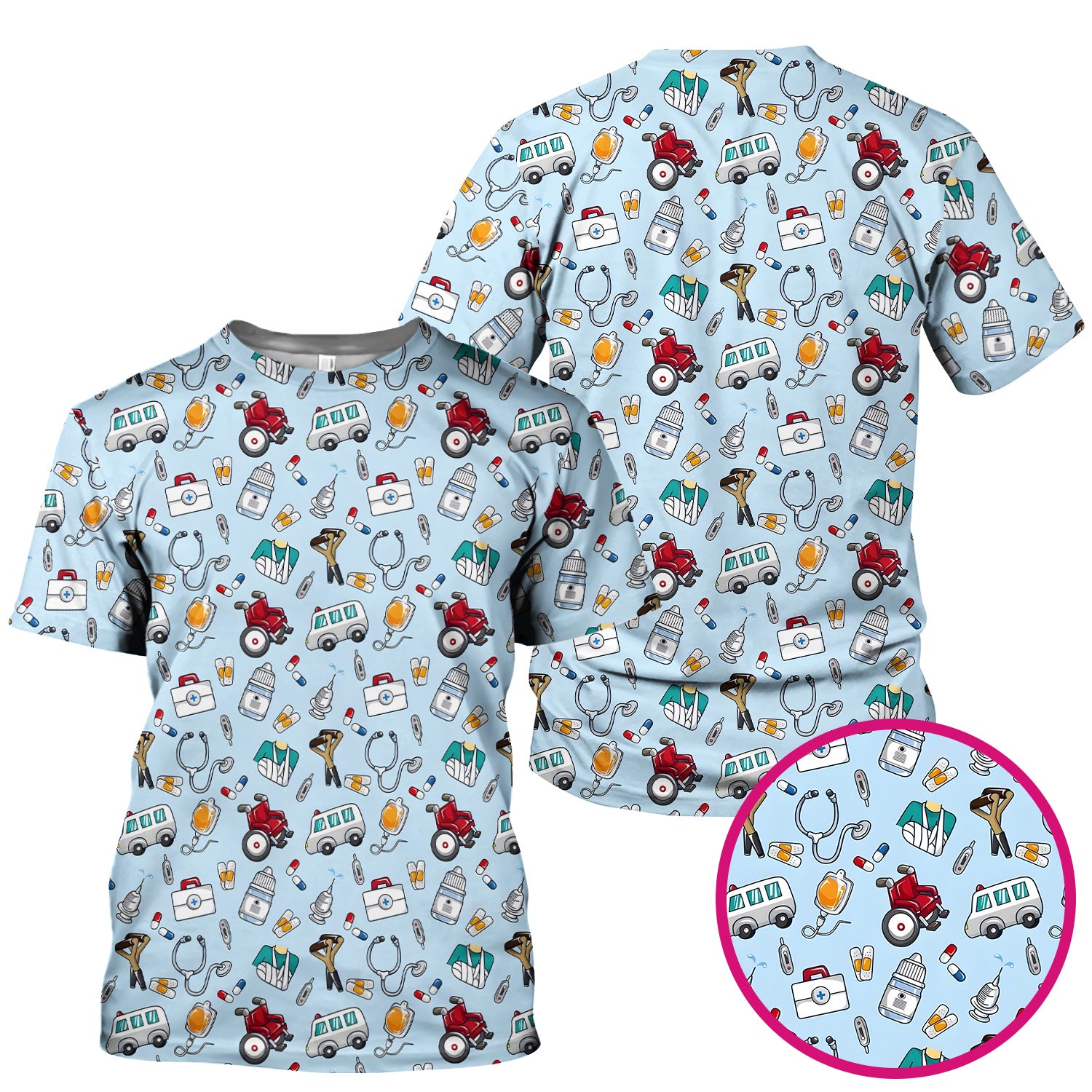 Care Medical Tools & Emergency Transport Pattern Scrub Top, Comfortable Scrubs for Nurses