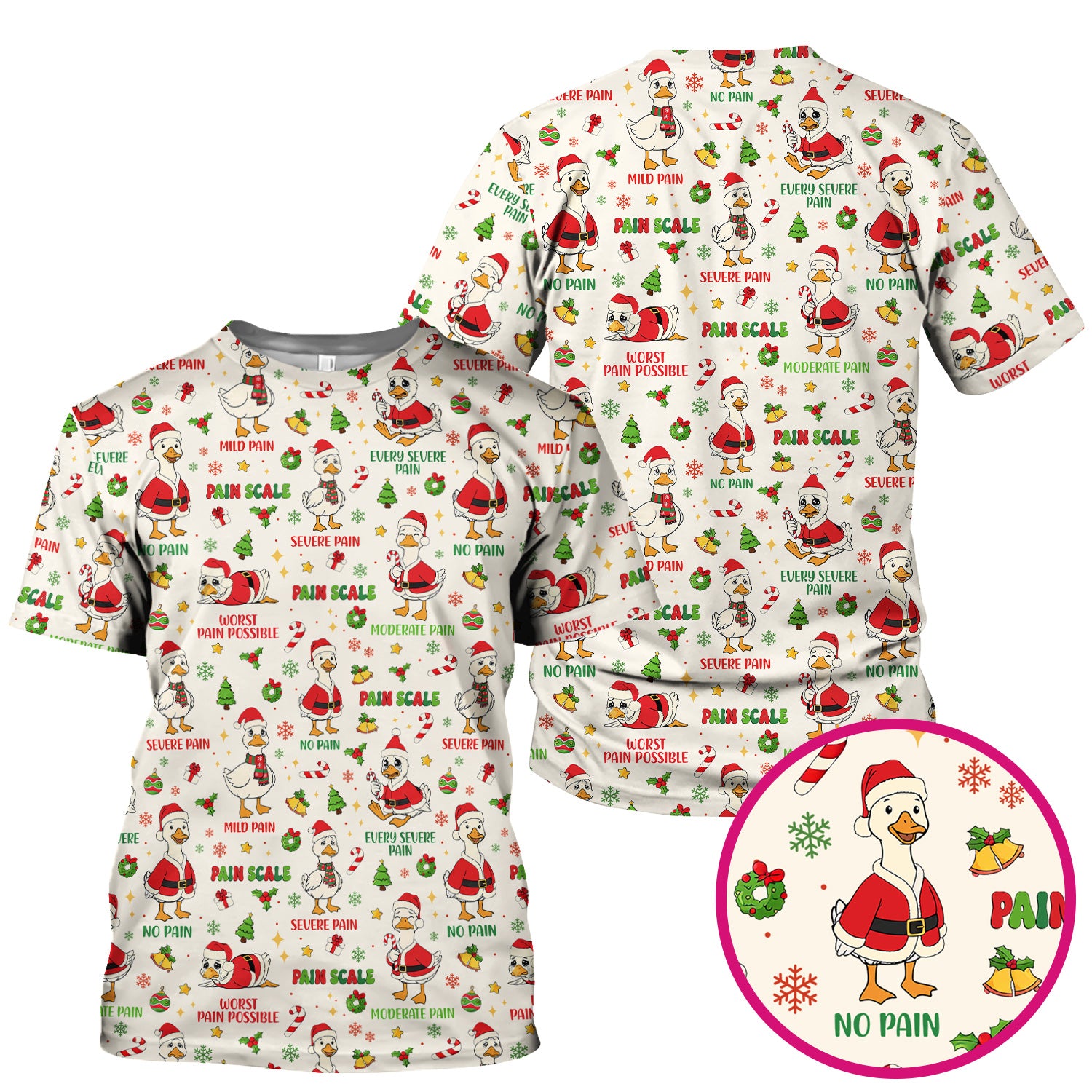 Funny Goose Christmas Scrub Top - Pain Scale Nurse Pattern Shirt - Cute Holiday Medical Scrubs for Women
