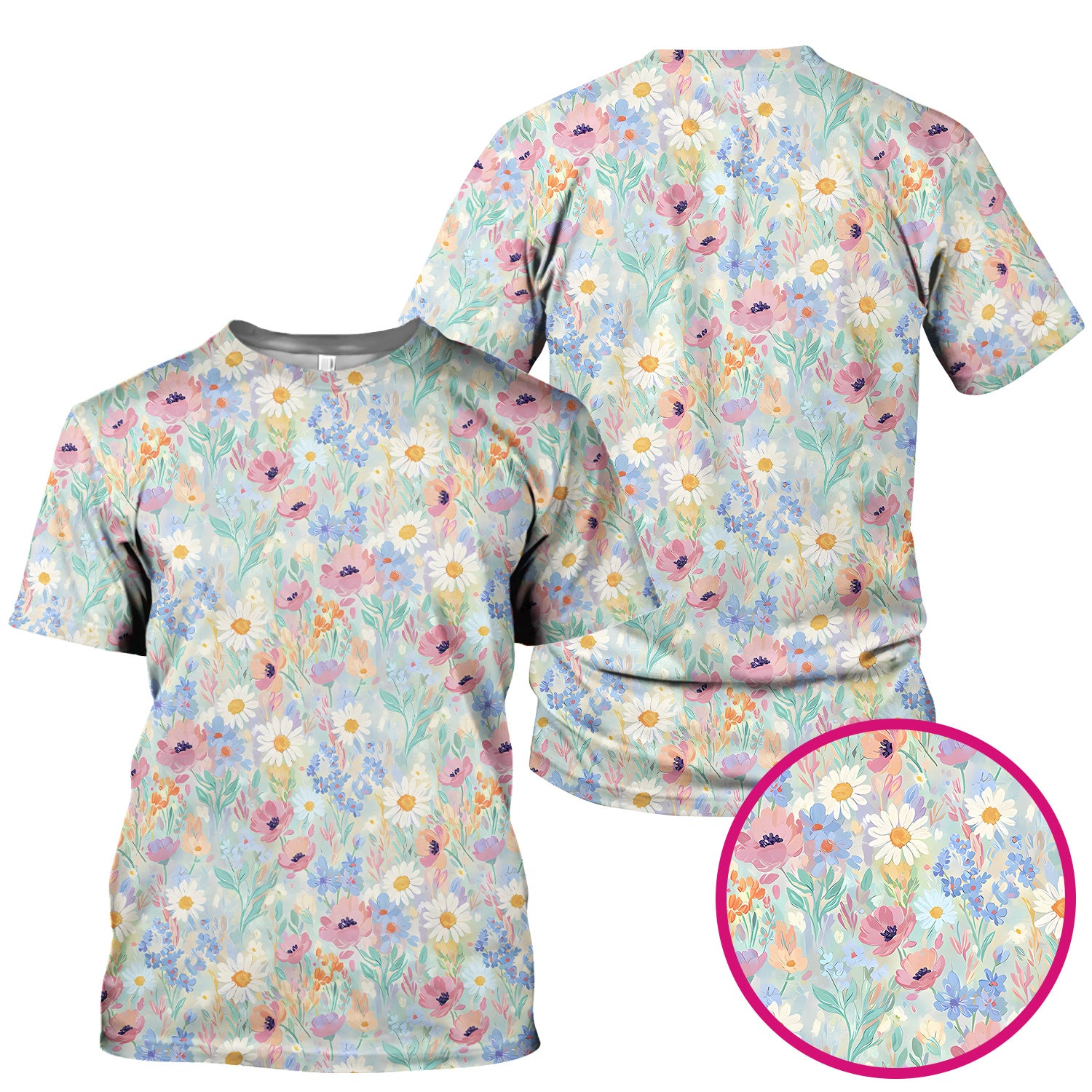 Pastel Wildflower Meadow Floral Pattern Scrub Top, Breathable Fabrics Nursing Uniform