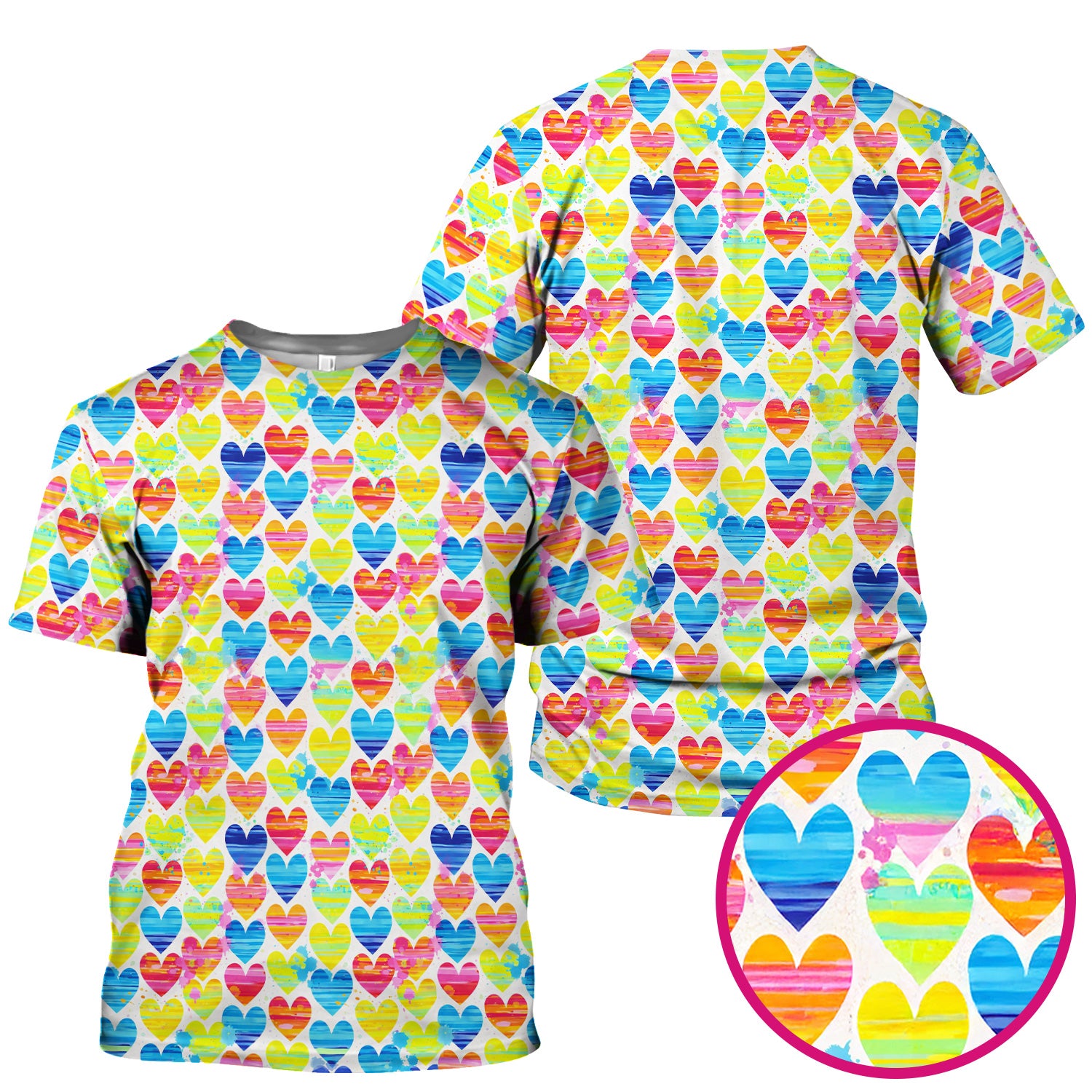 Bright Multicolor Rainbow Heart All Over Print Pattern Scrub, Comfortable Scrubs for Nurses