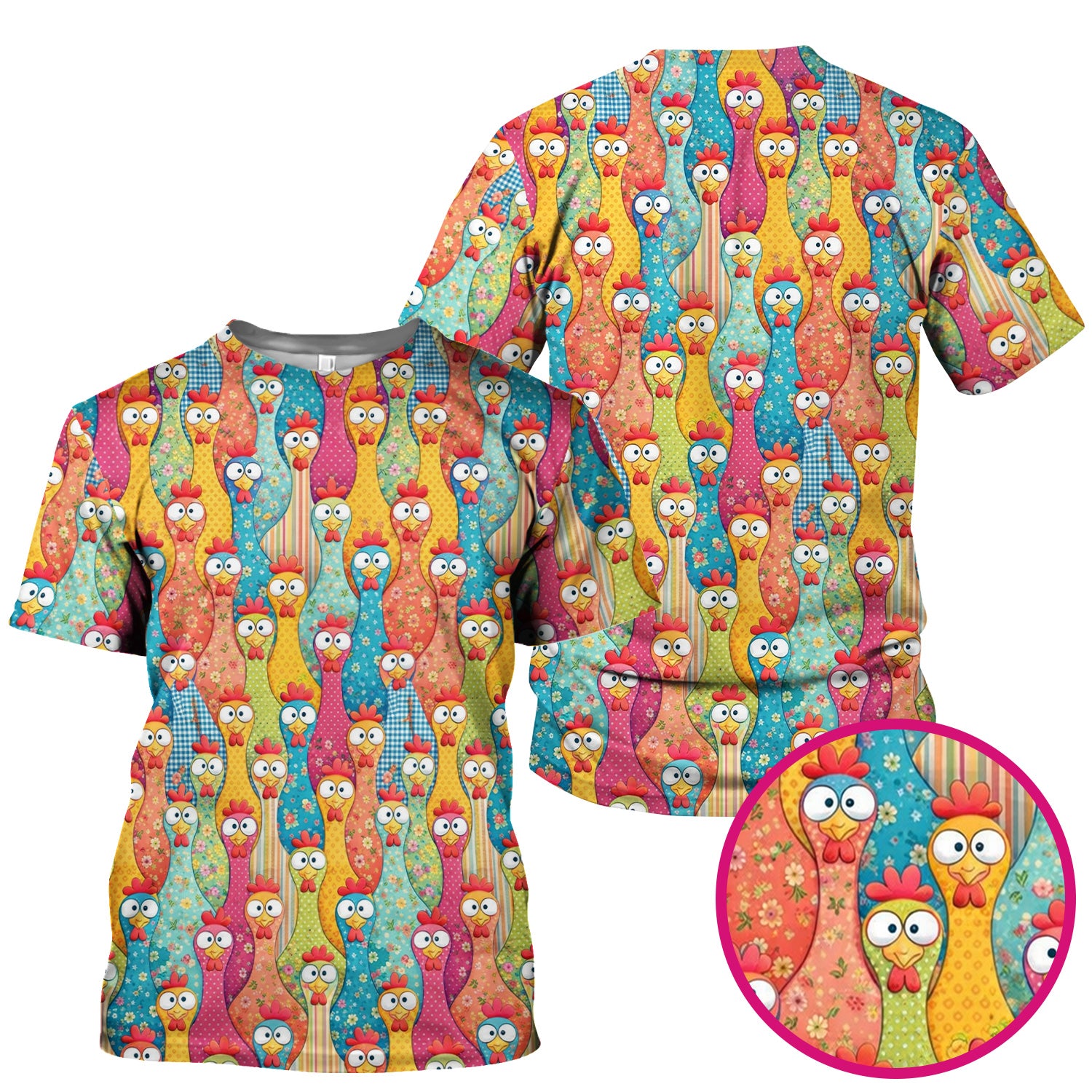 Funny Farm Chicken Cartoon Pattern Scrub Top, Comfortable Scrubs for Nurses