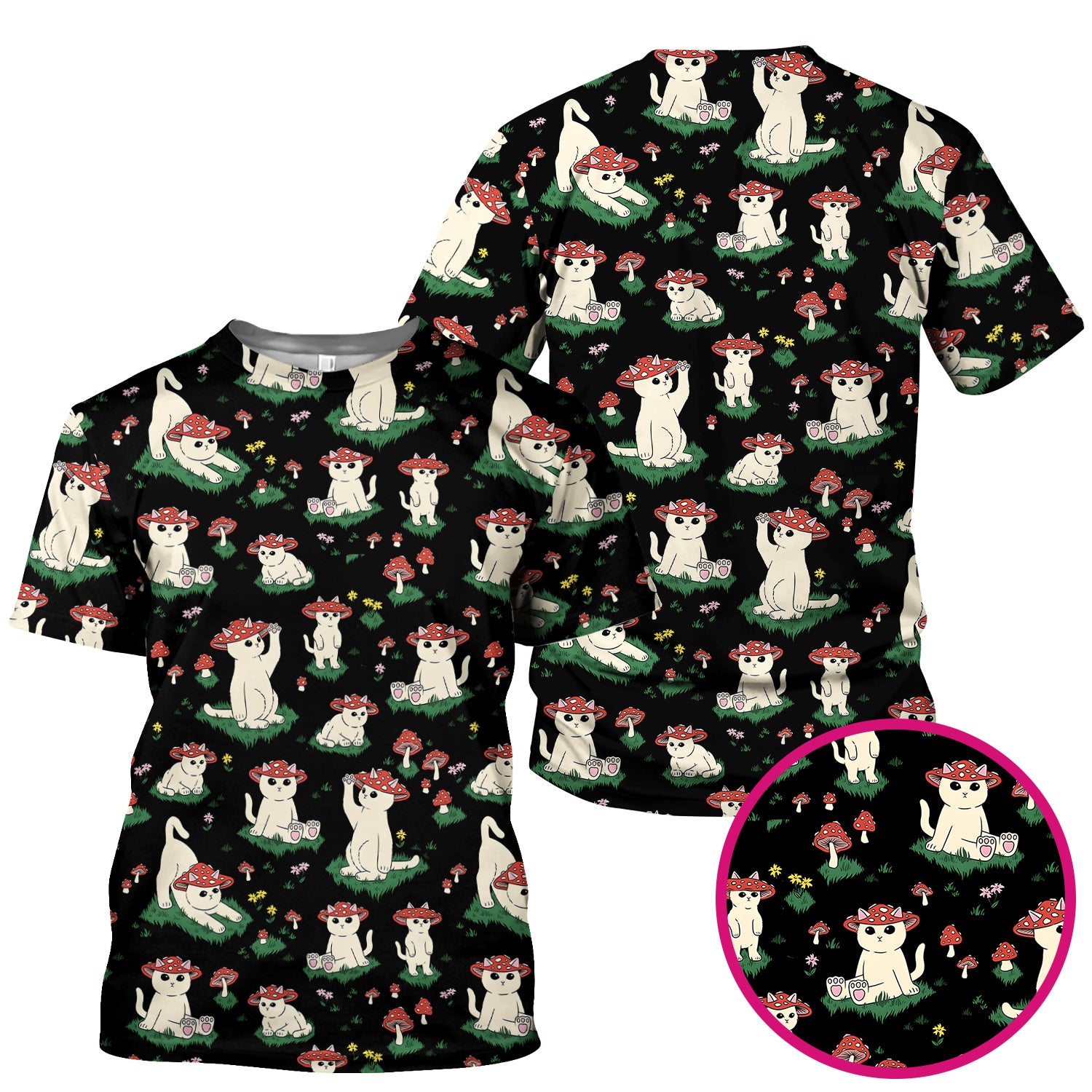 Cute Mushroom Cat Pattern Scrub Top, Comfortable Scrubs for Nurses