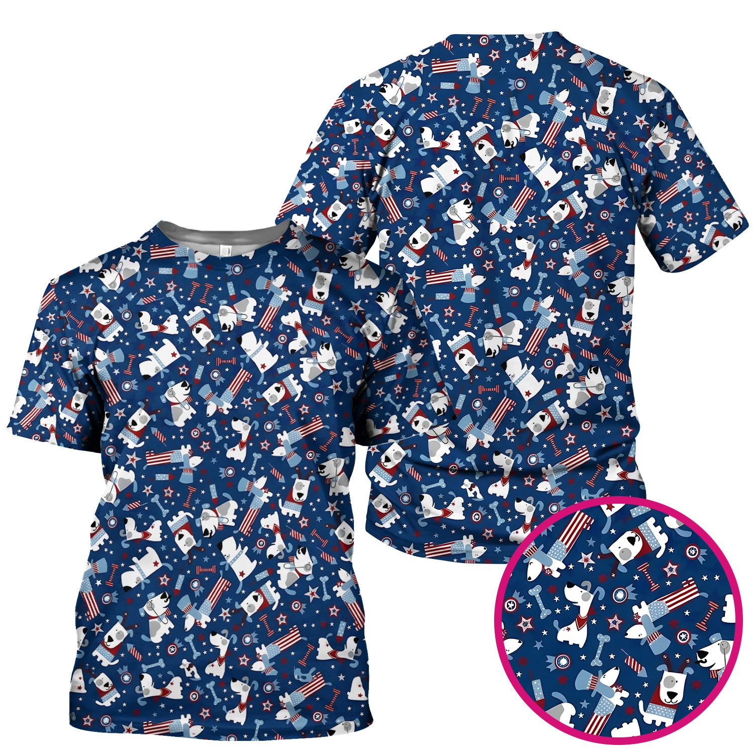 Patriotic Nurse Dog Stars Pattern Scrub Top, Comfortable Scrubs for Nurses