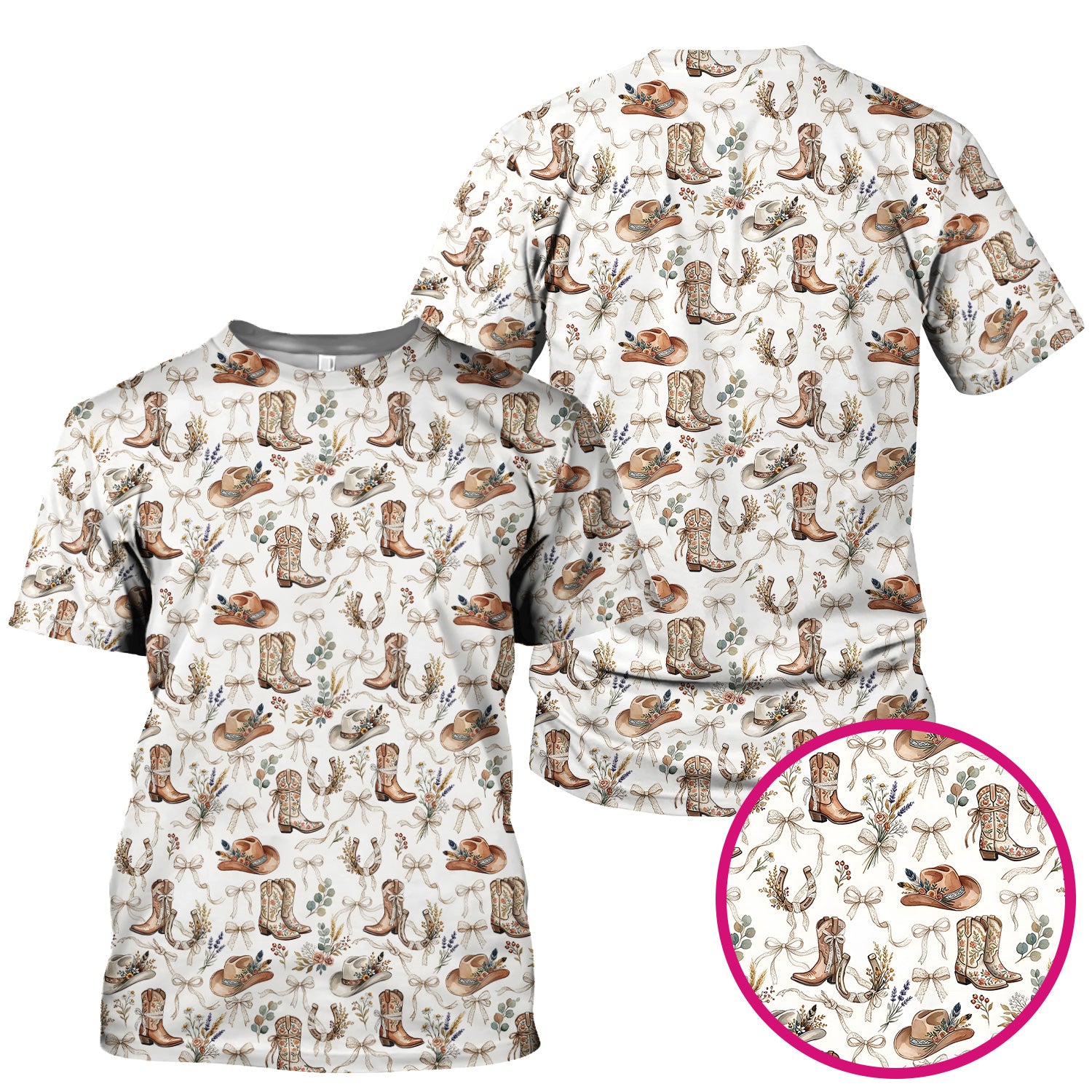Western Cowboy Boots Hat Floral Pattern Scrub Top, Comfortable Scrubs for Nurses