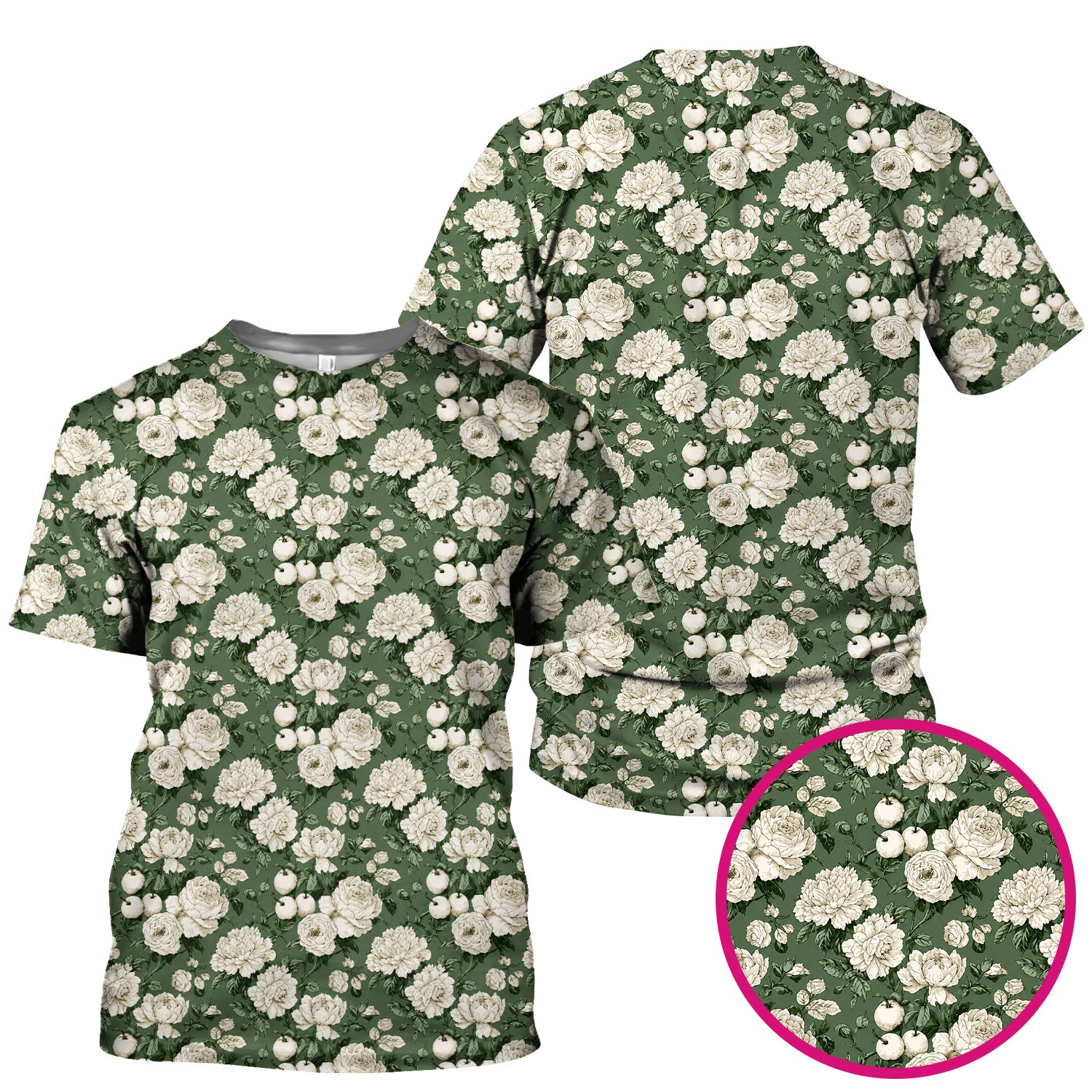 Elegant White Rose Garden Pattern Scrub Top, Comfortable Scrubs for Nurses