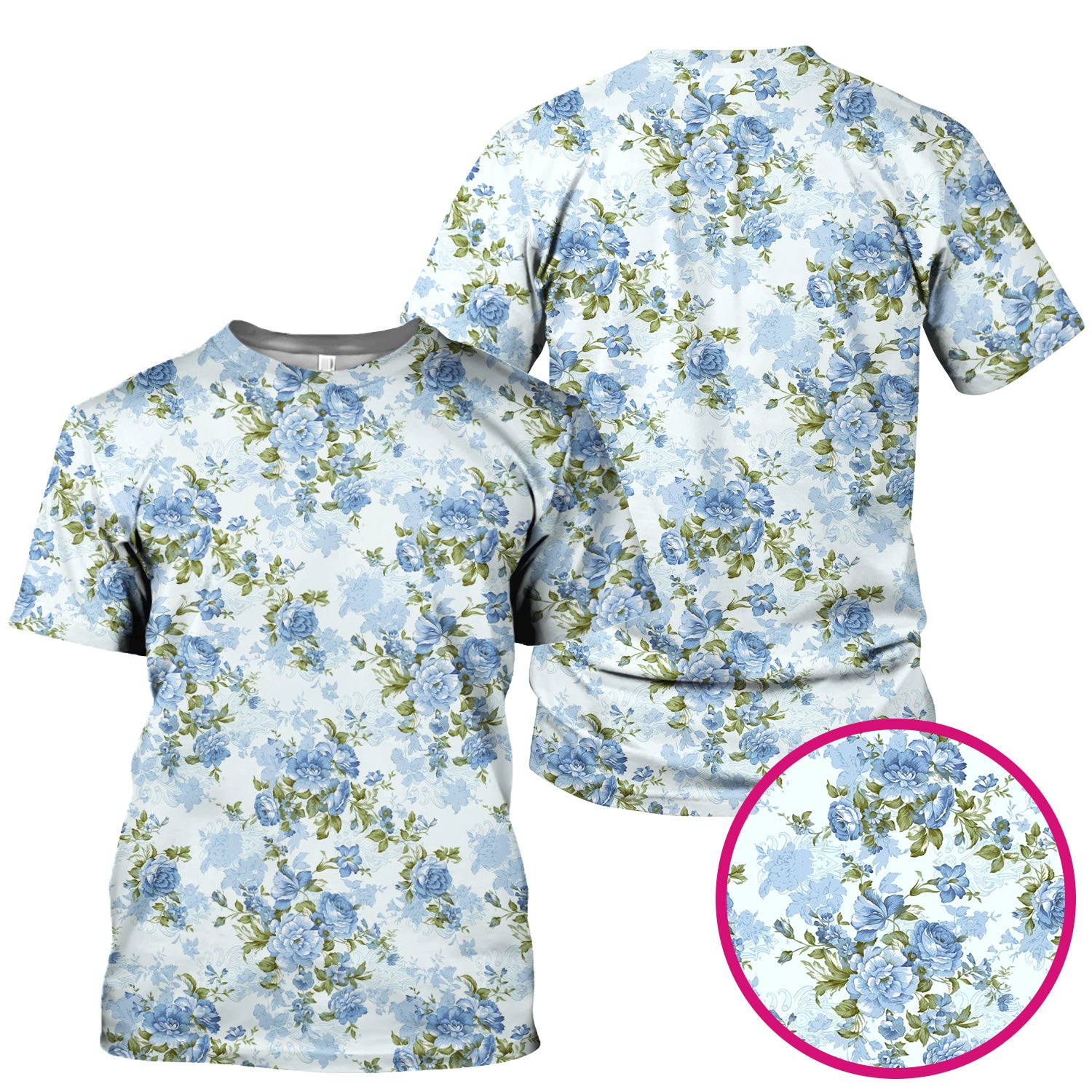 Cute Blue Floral Pattern Scrub Top, Comfortable Scrubs for Nurses