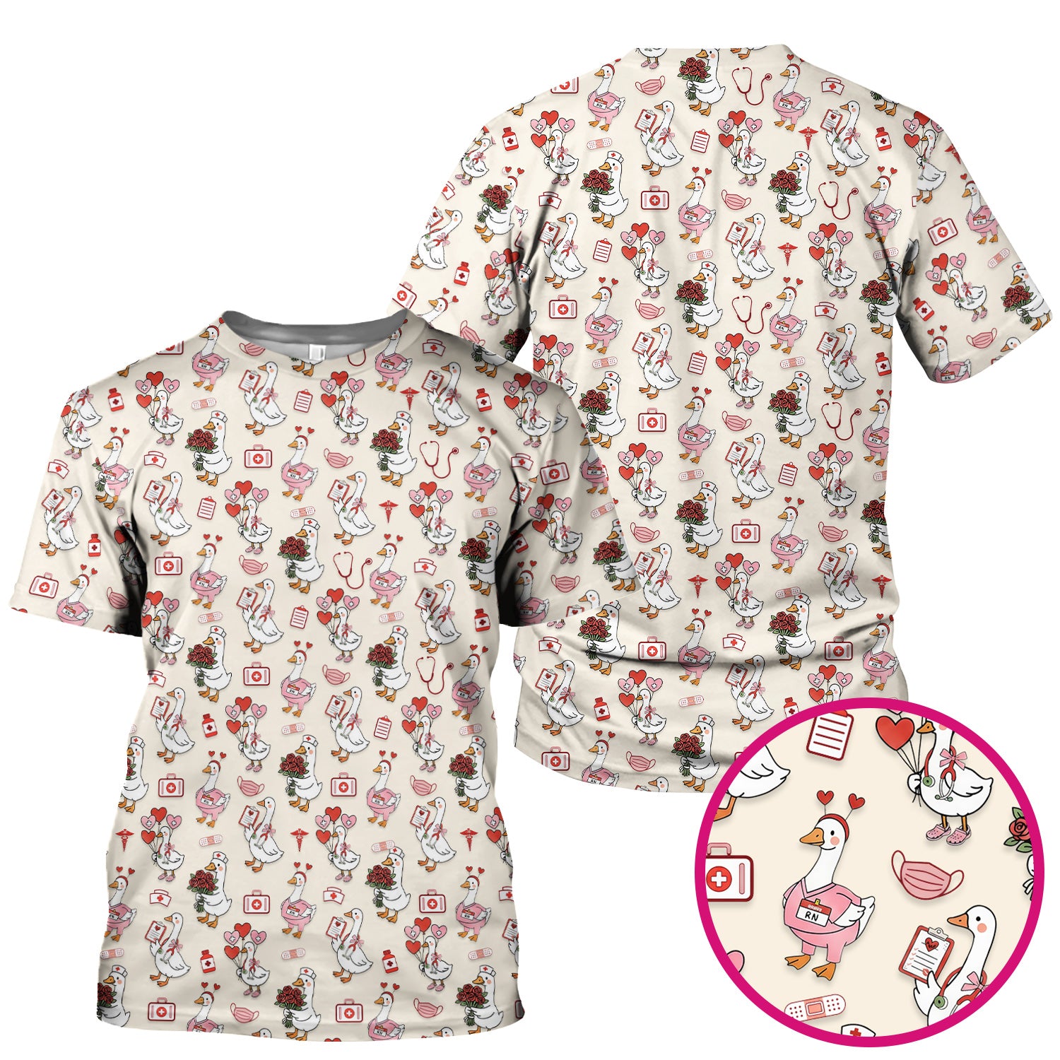 Cute Goose Nurse Medical Pattern Scrub Top, Comfortable Scrubs for Nurses