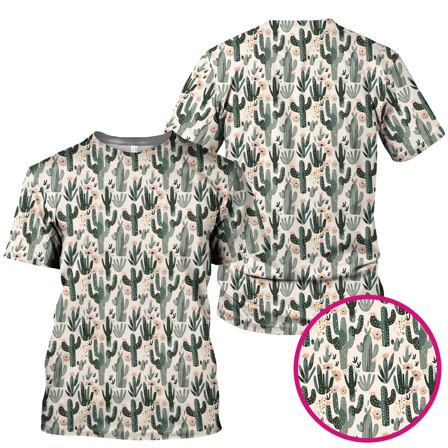 Green Cactus Desert Blossom Pattern Scrub Top, Comfortable Scrubs for Nurses