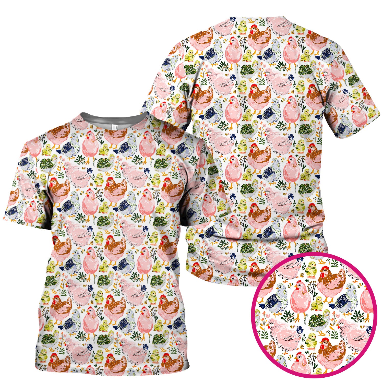 Cute Farm Chicken Hen Chick Pattern Scrub Top, Comfortable Scrubs for Nurses