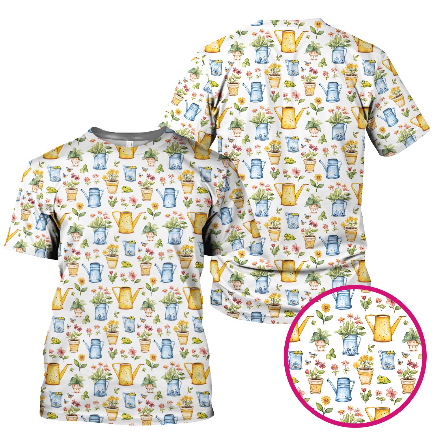 Watering Can and Flower Pot Garden Scrub Top, Comfortable Scrubs for Nurses