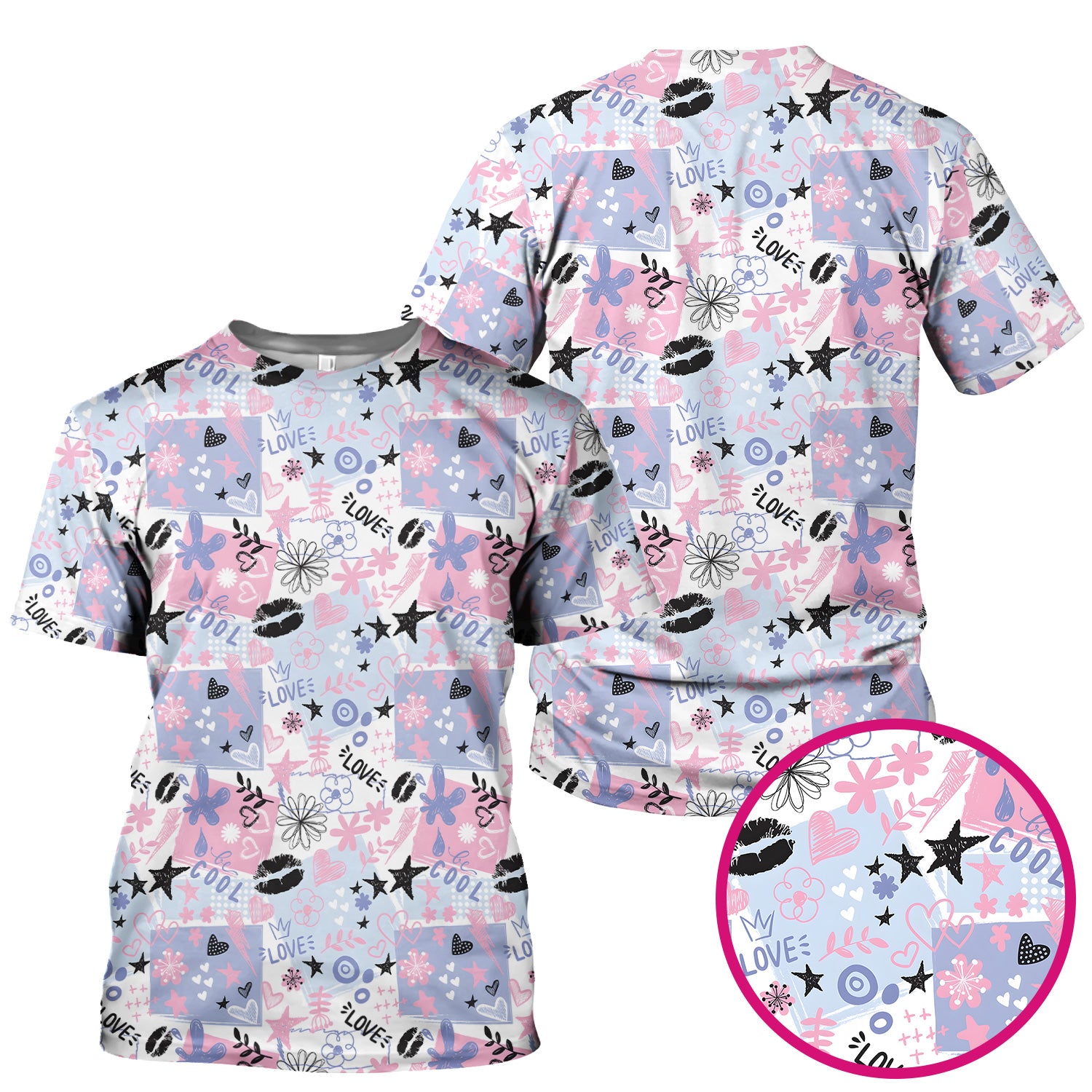 Cute Love Hearts Doodle Print Scrub Top, Comfortable Scrubs for Nurses