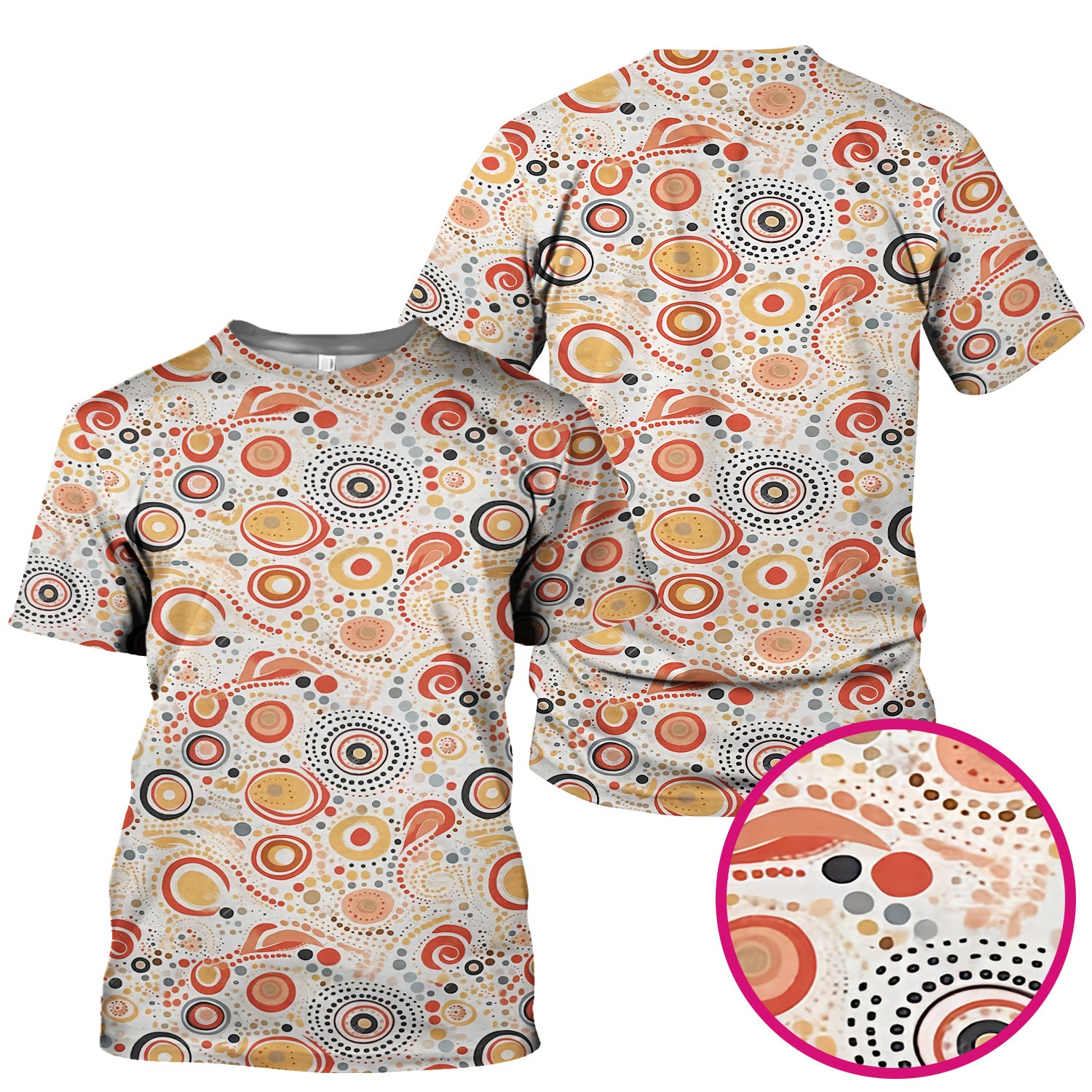 Abstract Earth Tone Dot Circle Pattern Scrub Top, Breathable Fabrics Nursing Uniform