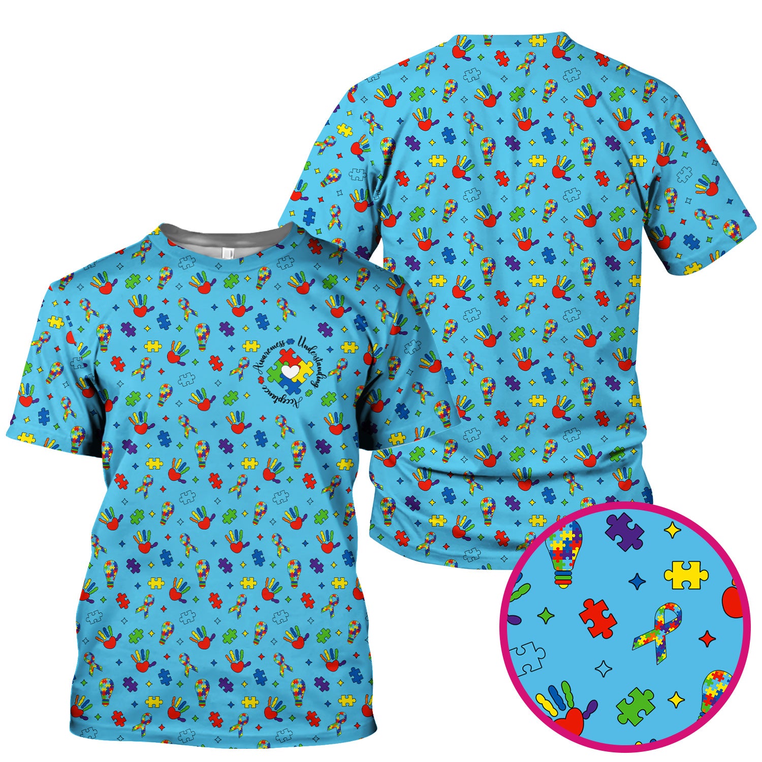 Autism Awareness Colorful Puzzle Pattern Scrub Top, Comfortable Scrubs for Nurses
