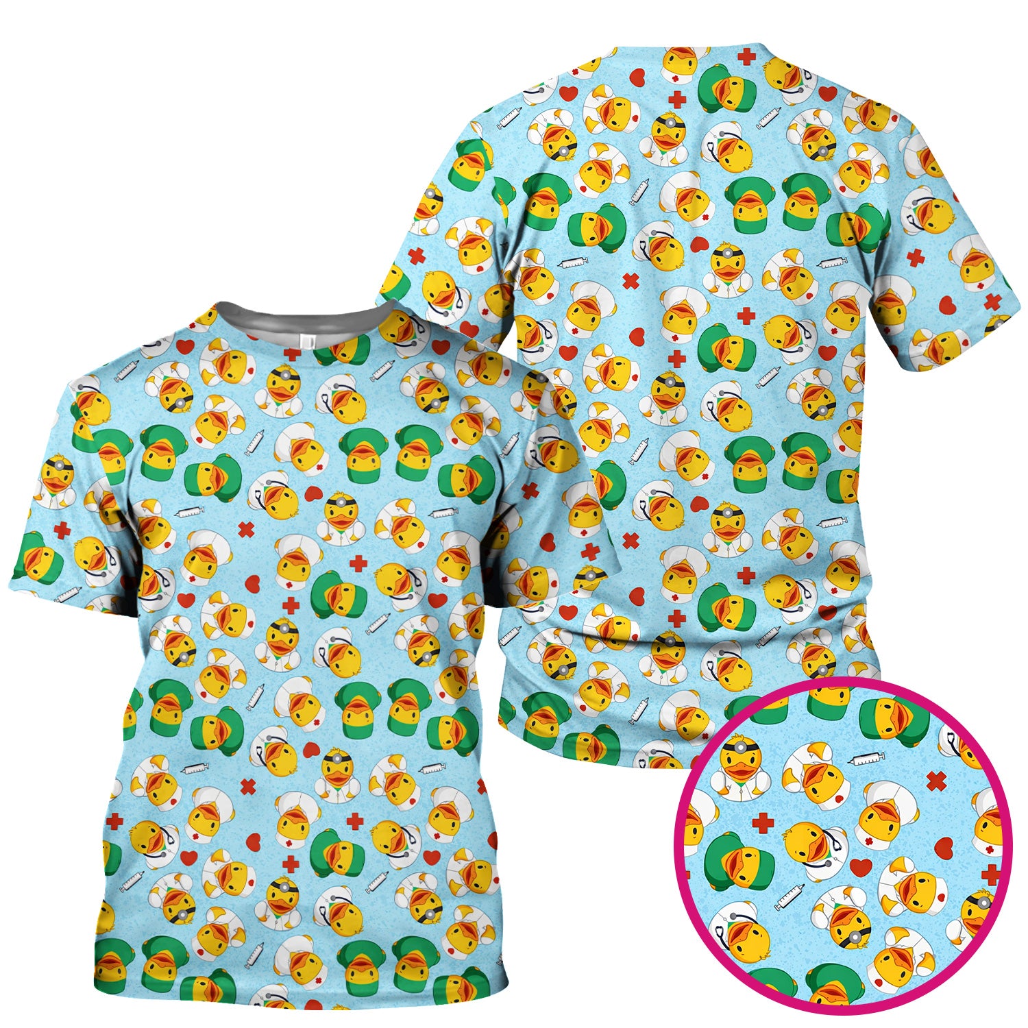 Duck Doctor Cartoon Pattern Scrub Top, Comfortable Scrubs for Nurses