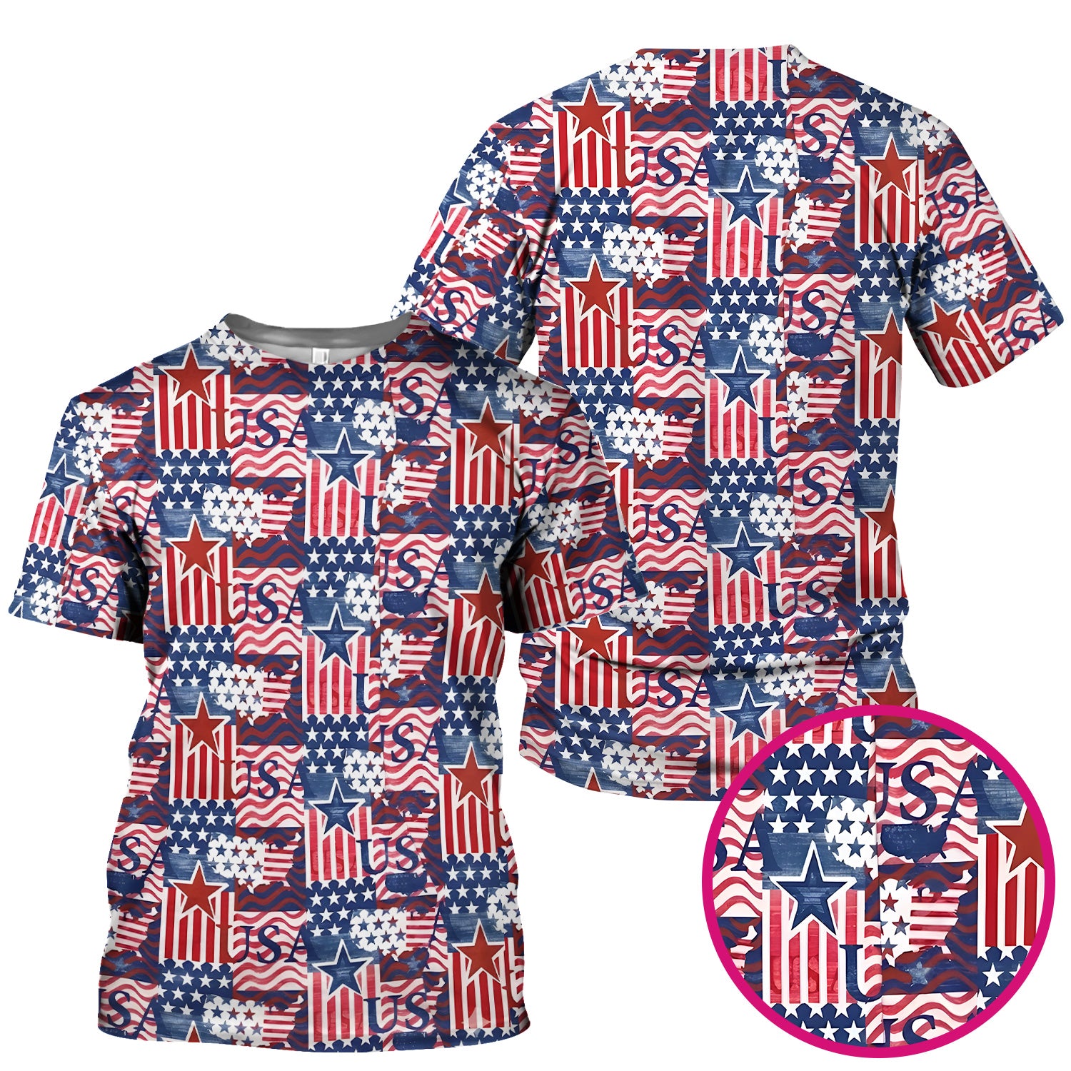 Patriotic USA Star Patchwork Pattern Scrub Top, Comfortable Scrubs for Nurses