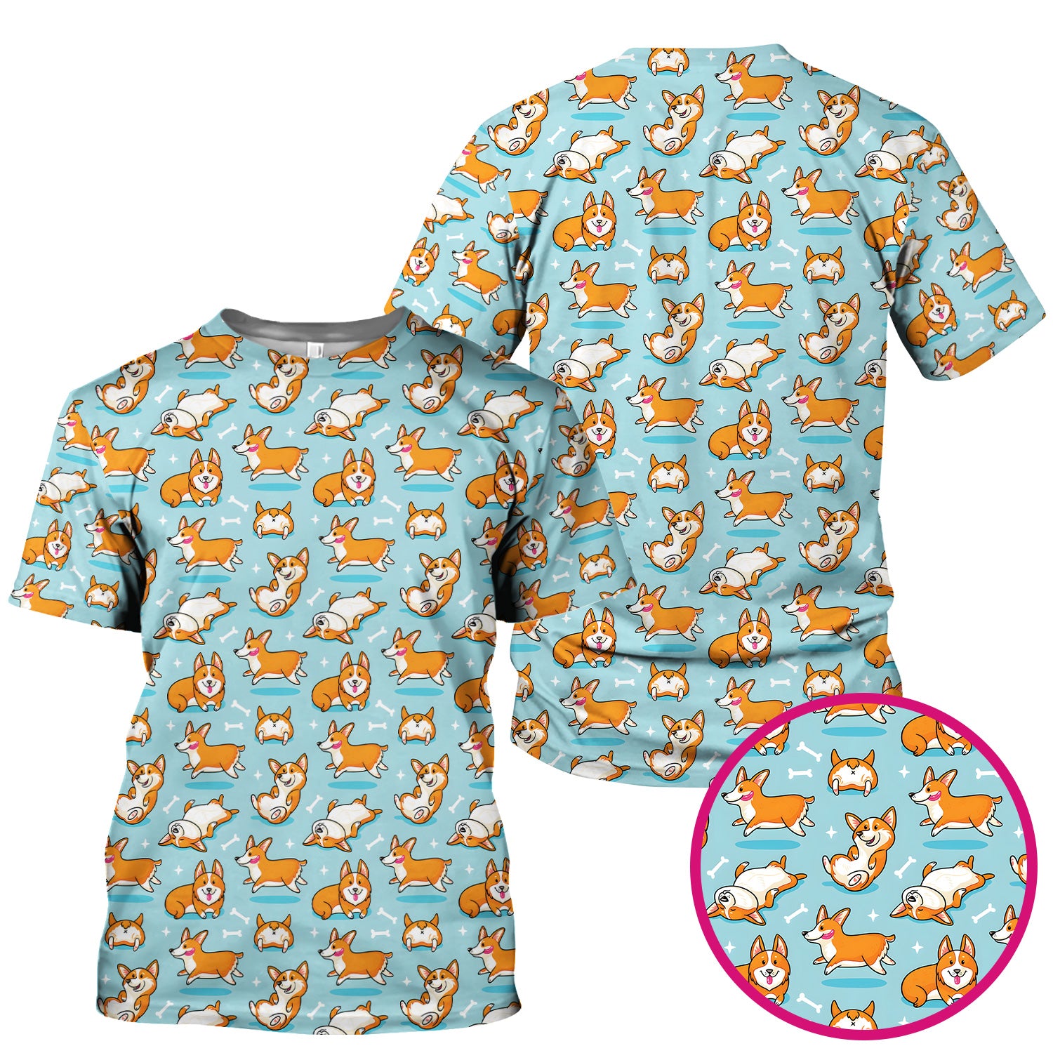 Corgi Dog Playing Rolling Bone Pattern Scrub Top, Breathable Fabrics Nursing Uniform