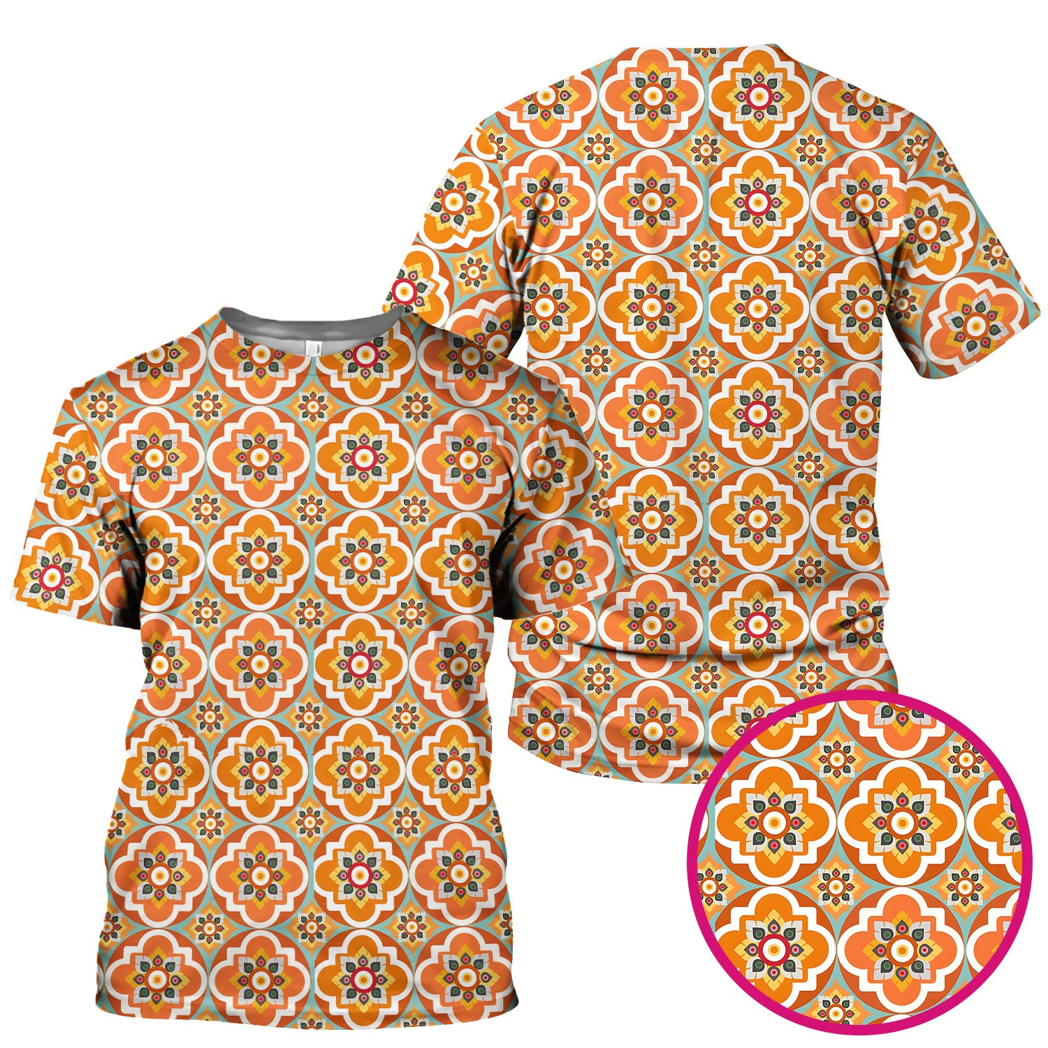 Orange Retro Geometric Floral Pattern Scrub Top, Comfortable Scrubs for Nurses