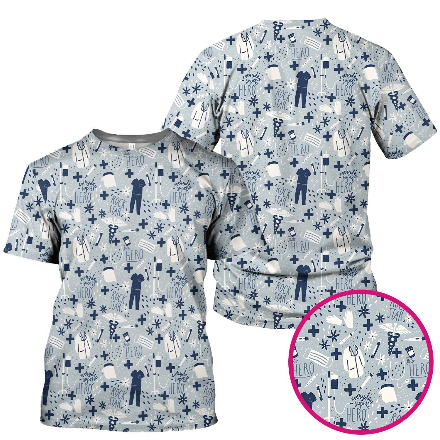 Inspirational Healthcare Hero Medical Tools Nurse Pattern Scrub Top, Comfortable Scrubs for Nurses