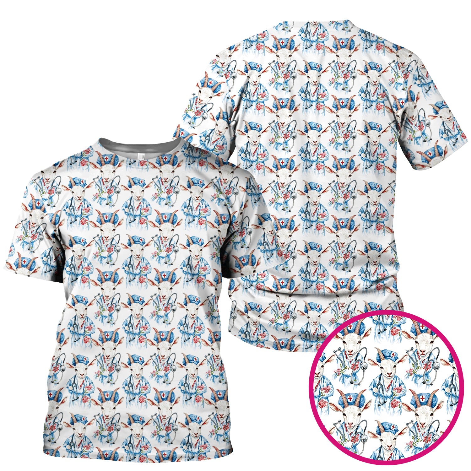 Cute Goat Animal Lover Pattern Scrub Top, Comfortable Scrubs for Nurses