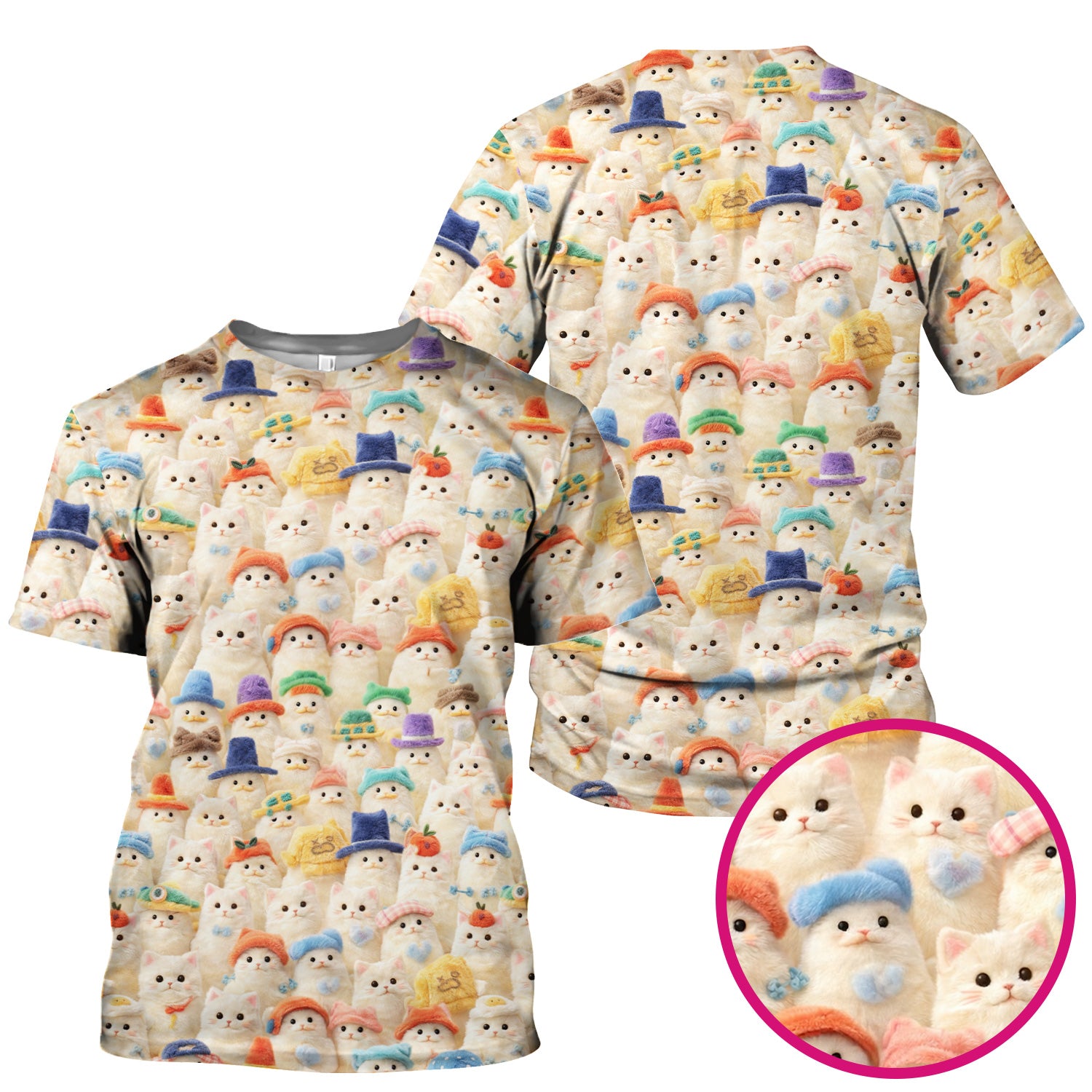 Adorable Cats Wearing Colorful Hats Pattern Scrubs Top, Comfortable Scrubs for Nurses