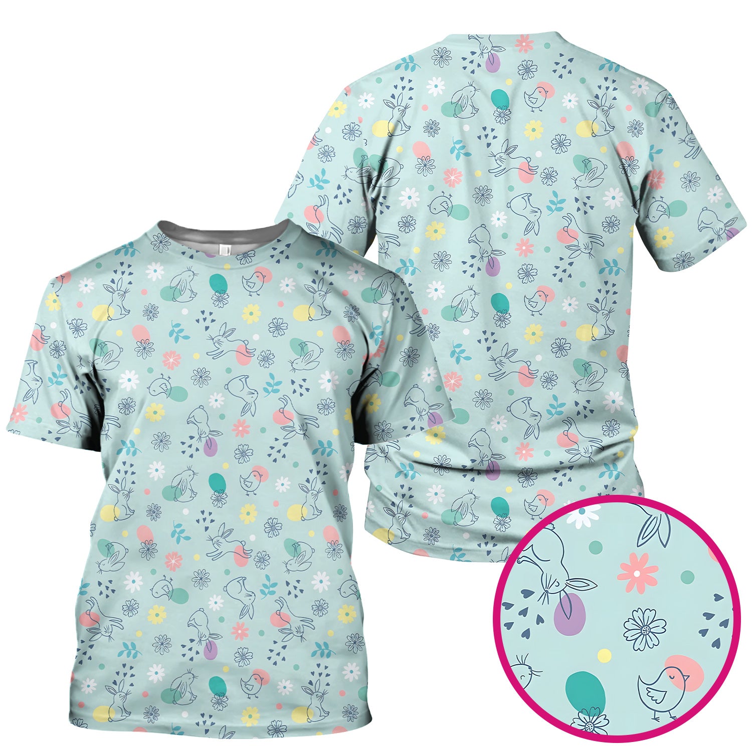 Whimsical Easter Bunny Eggs Pattern Scrub Top, Comfortable Scrubs for Nurses