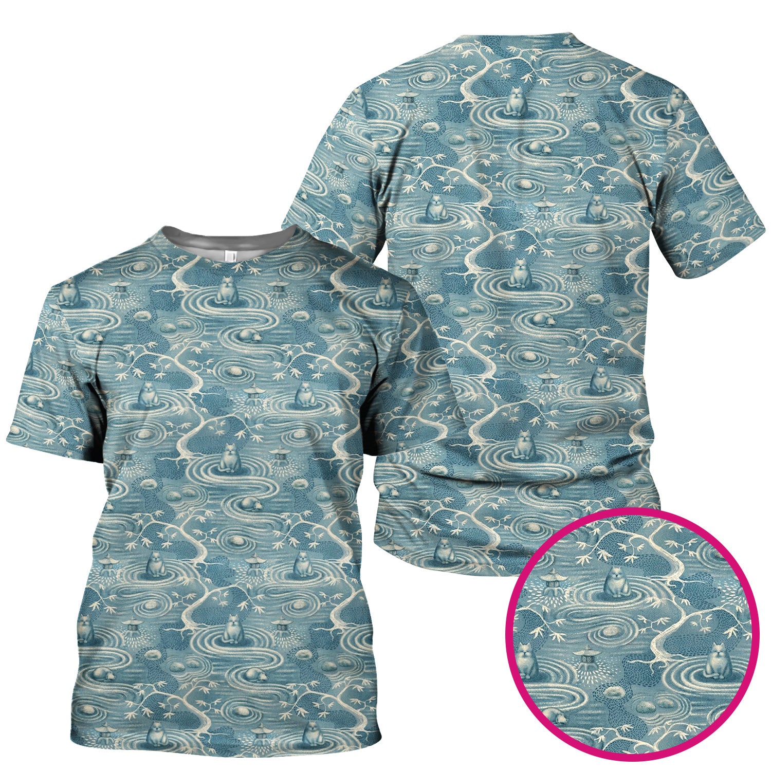 Zen Cat Water Garden Pattern  Scrub Top, Breathable Fabrics Nursing Uniform