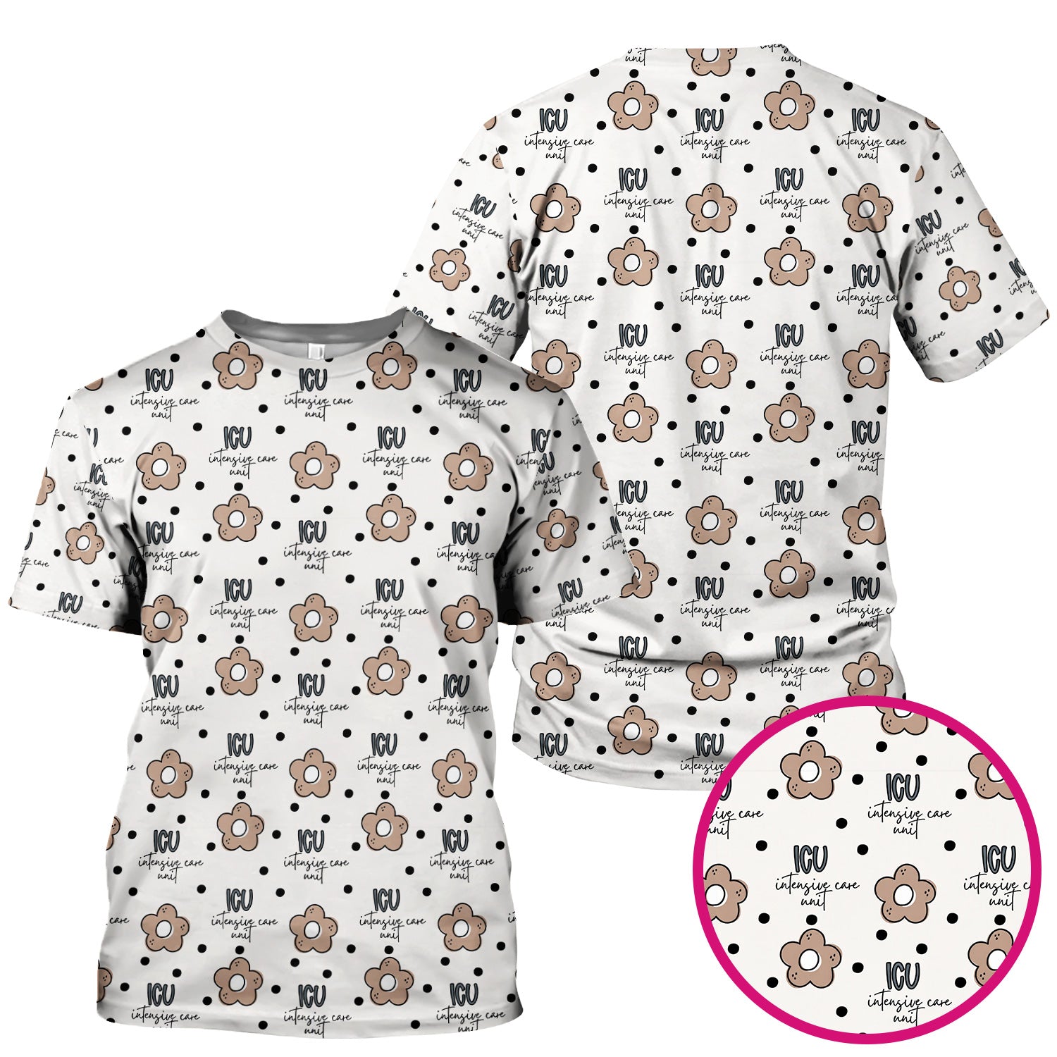Cute ICU Nurse Flower Polka Dot Pattern Scrub Top, Comfortable Scrubs for Nurses
