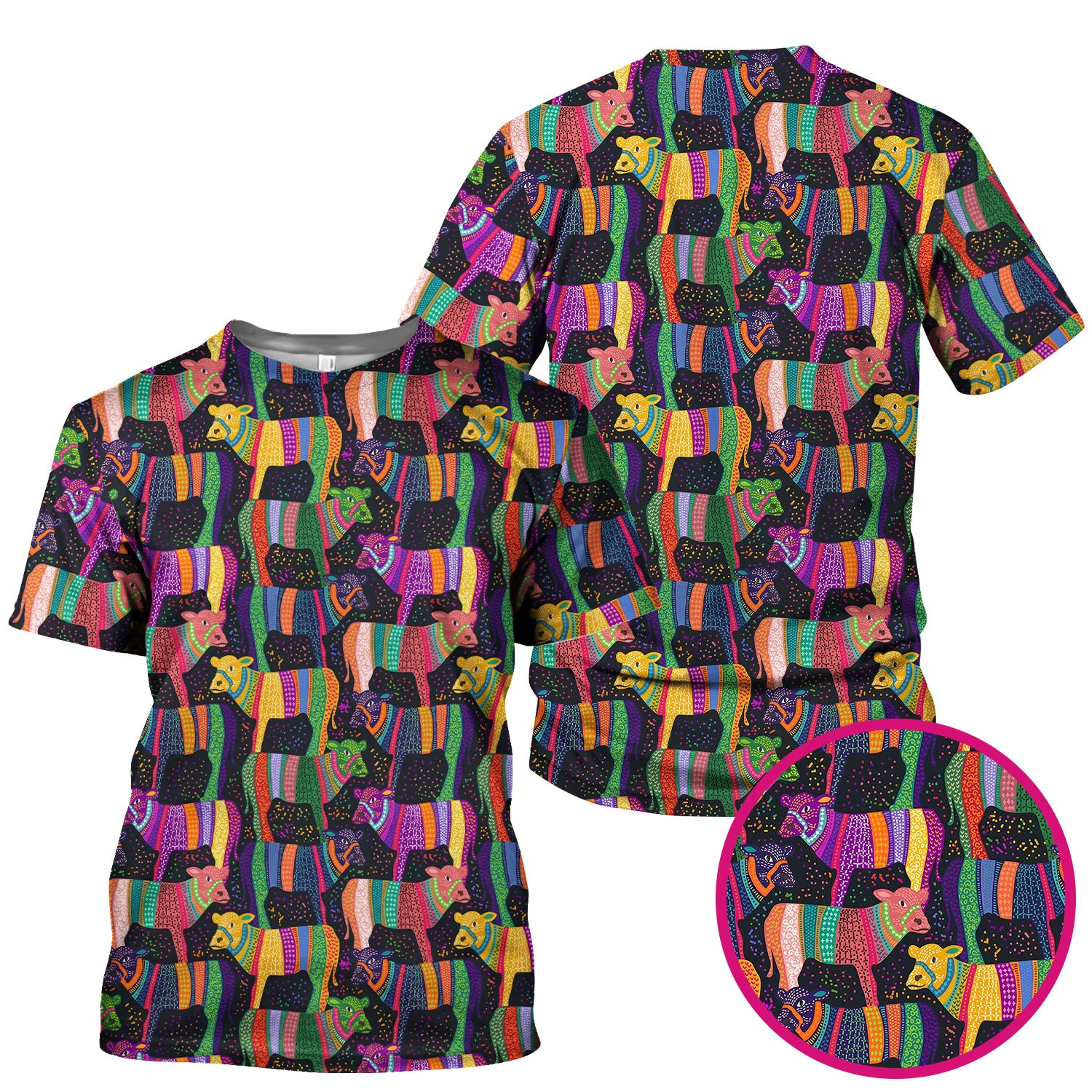 Vibrant Patchwork Rainbow Cow Pattern Scrub Top, Comfortable Scrubs for Nurses