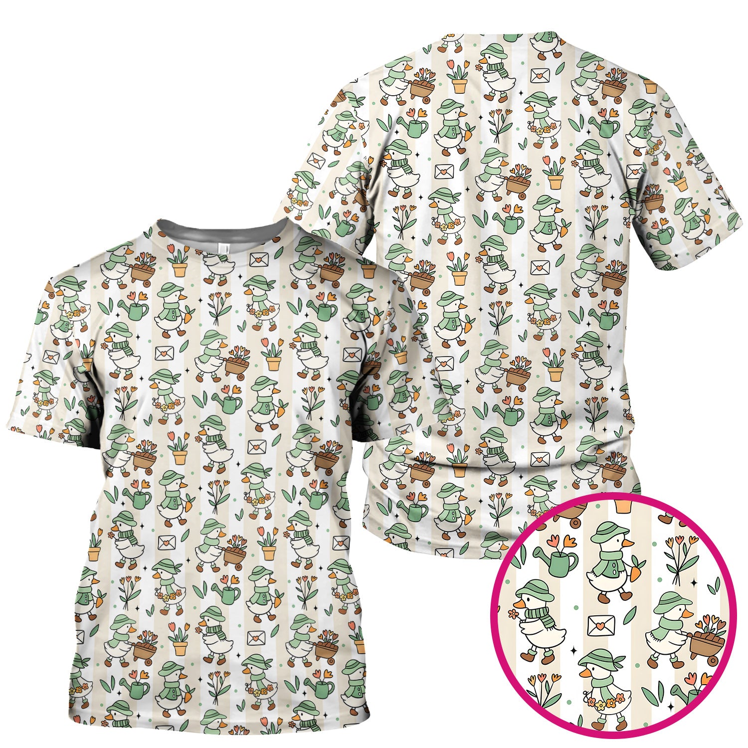 Cute Gardening Duck Floral Pattern Scrub Top, Comfortable Scrubs for Nurses